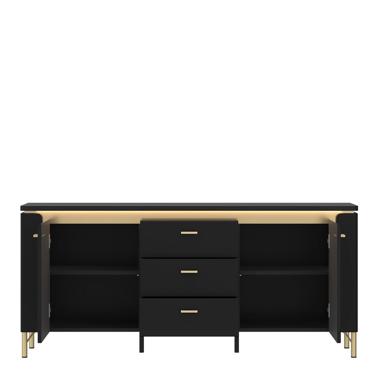 Genoa TV Cabinet 2 Door 3 Drawer 155cm Wide in Black Matt/Gold