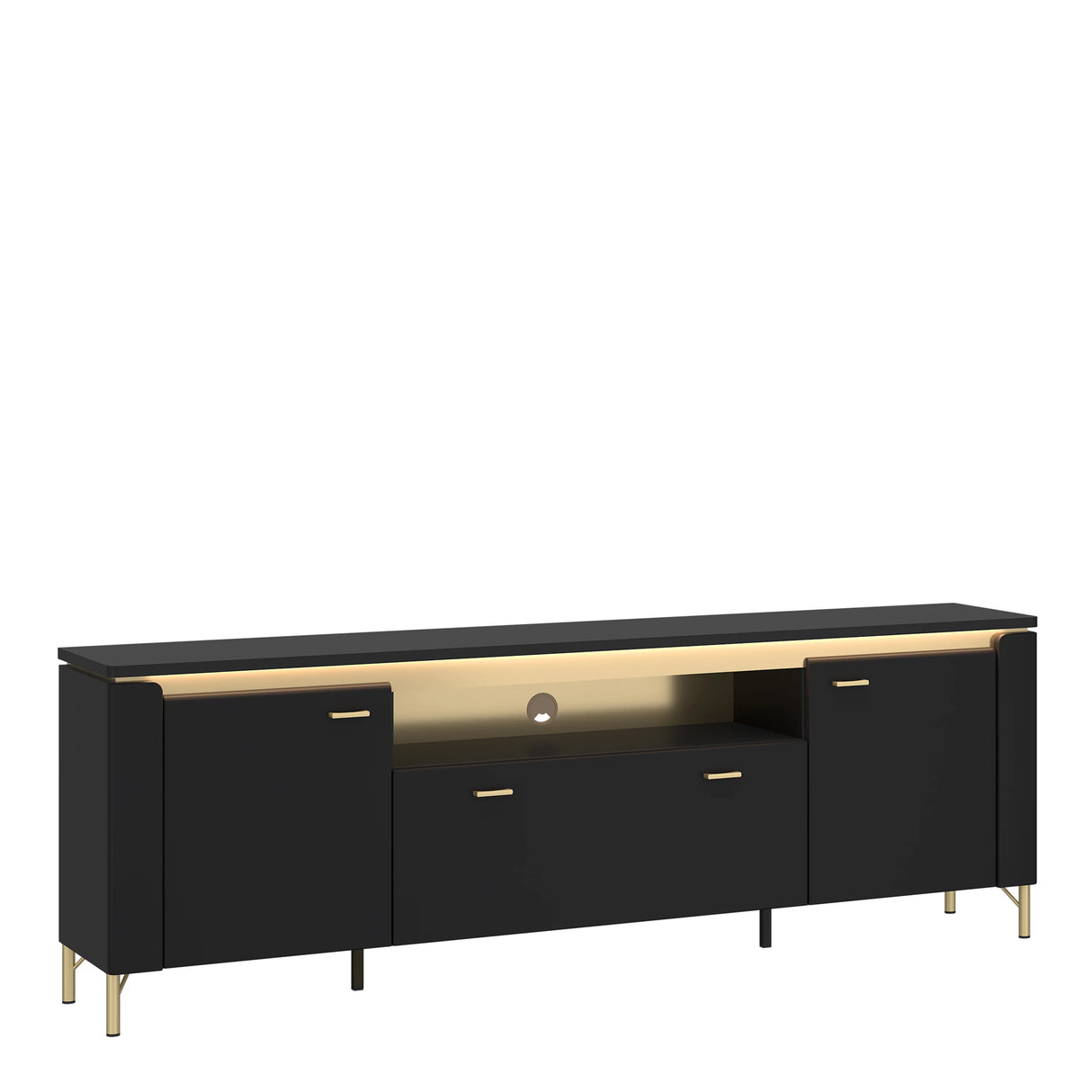 Genoa TV Cabinet 2 Door 1 Drawer 200cm Wide in Black Matt/Gold