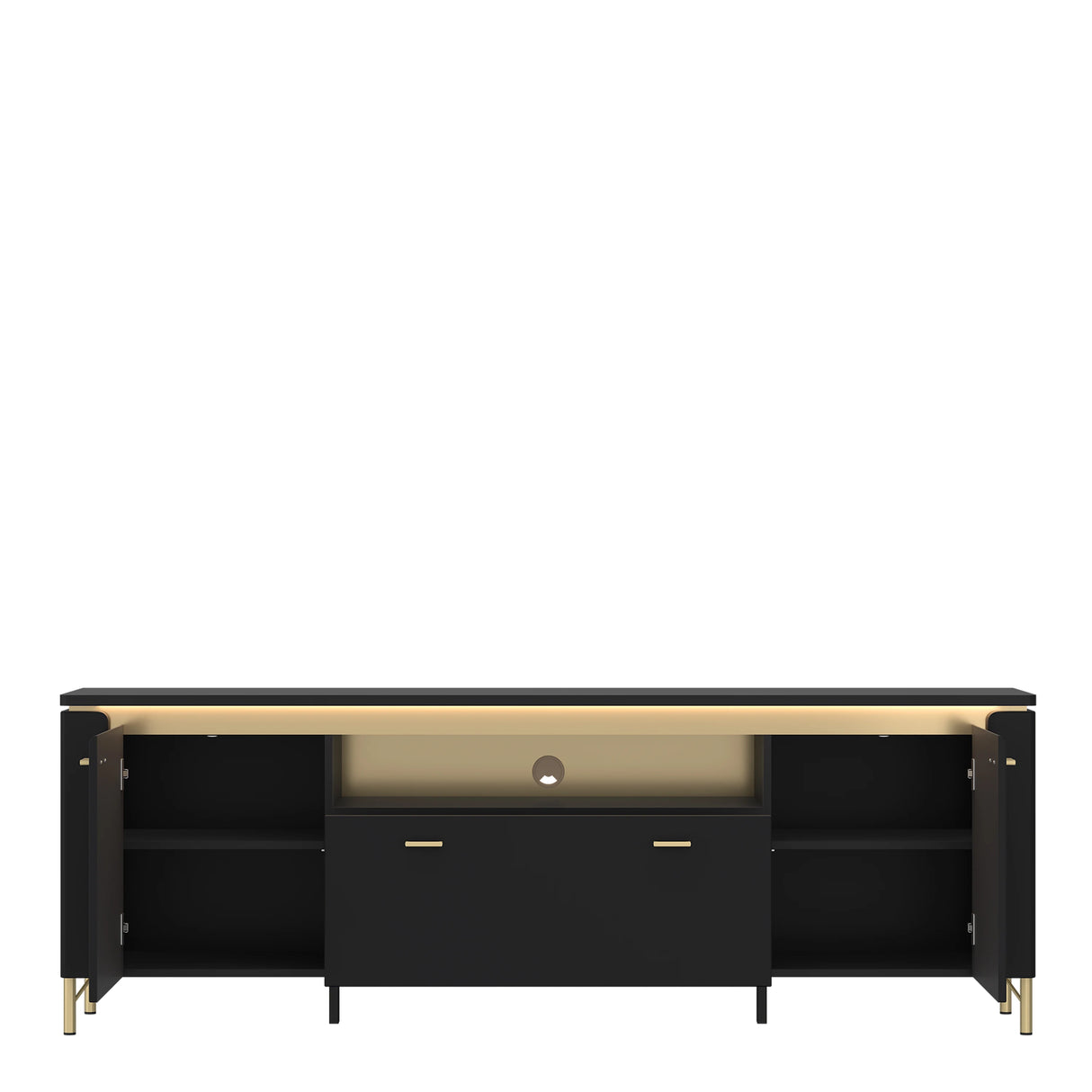 Genoa TV Cabinet 2 Door 1 Drawer 200cm Wide in Black Matt/Gold