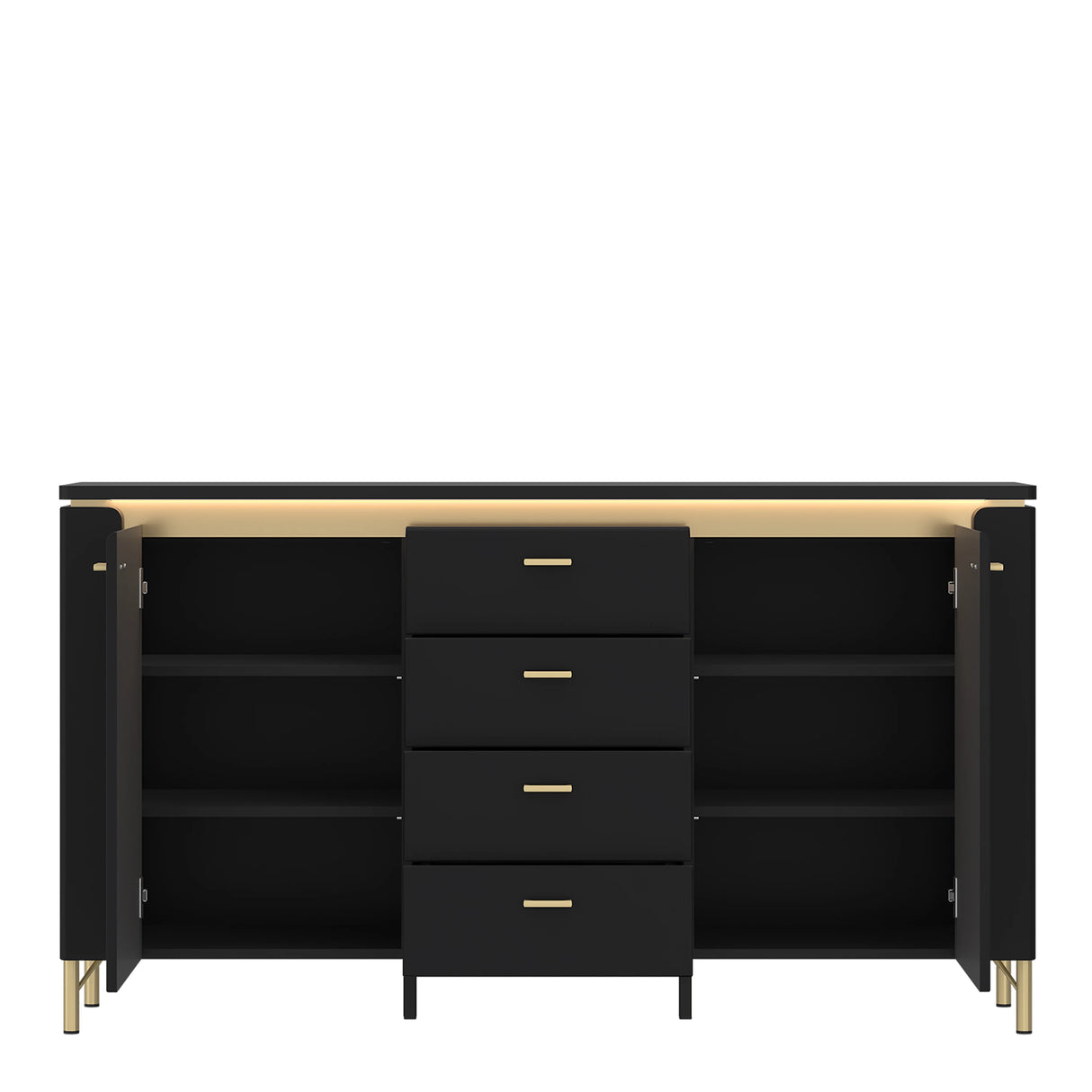 Genoa Sideboard 2 Door 4 Drawer in Black Matt/Gold