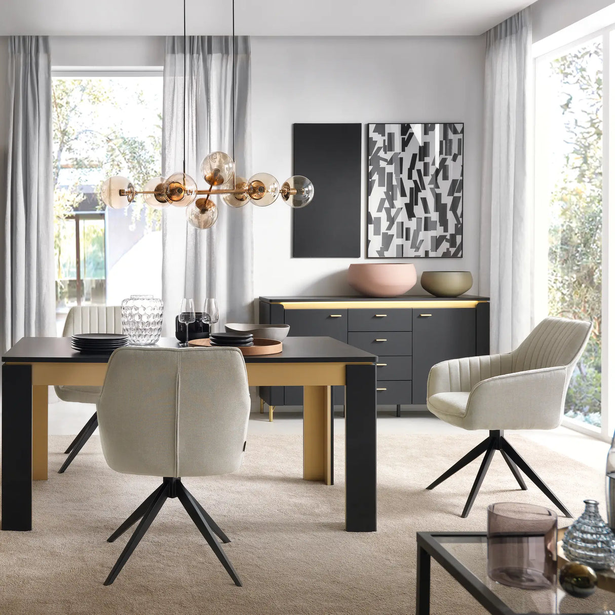 Genoa Sideboard 2 Door 4 Drawer in Black Matt/Gold