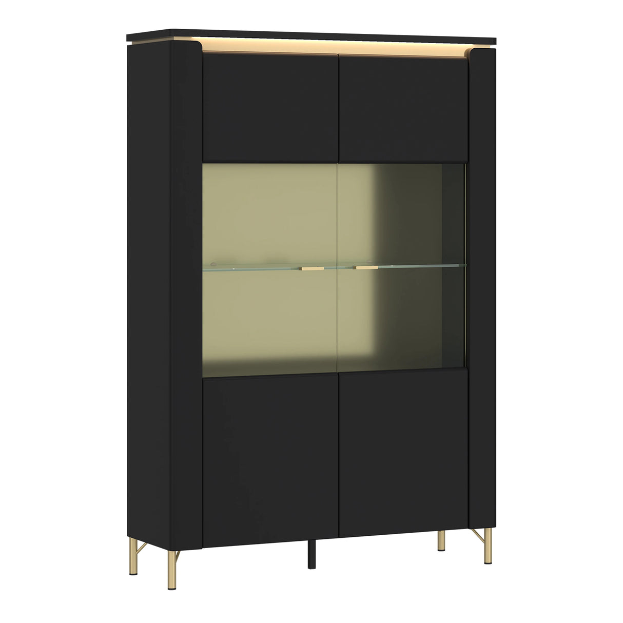 Genoa Vitrin 2 Door in Black Matt/Gold
