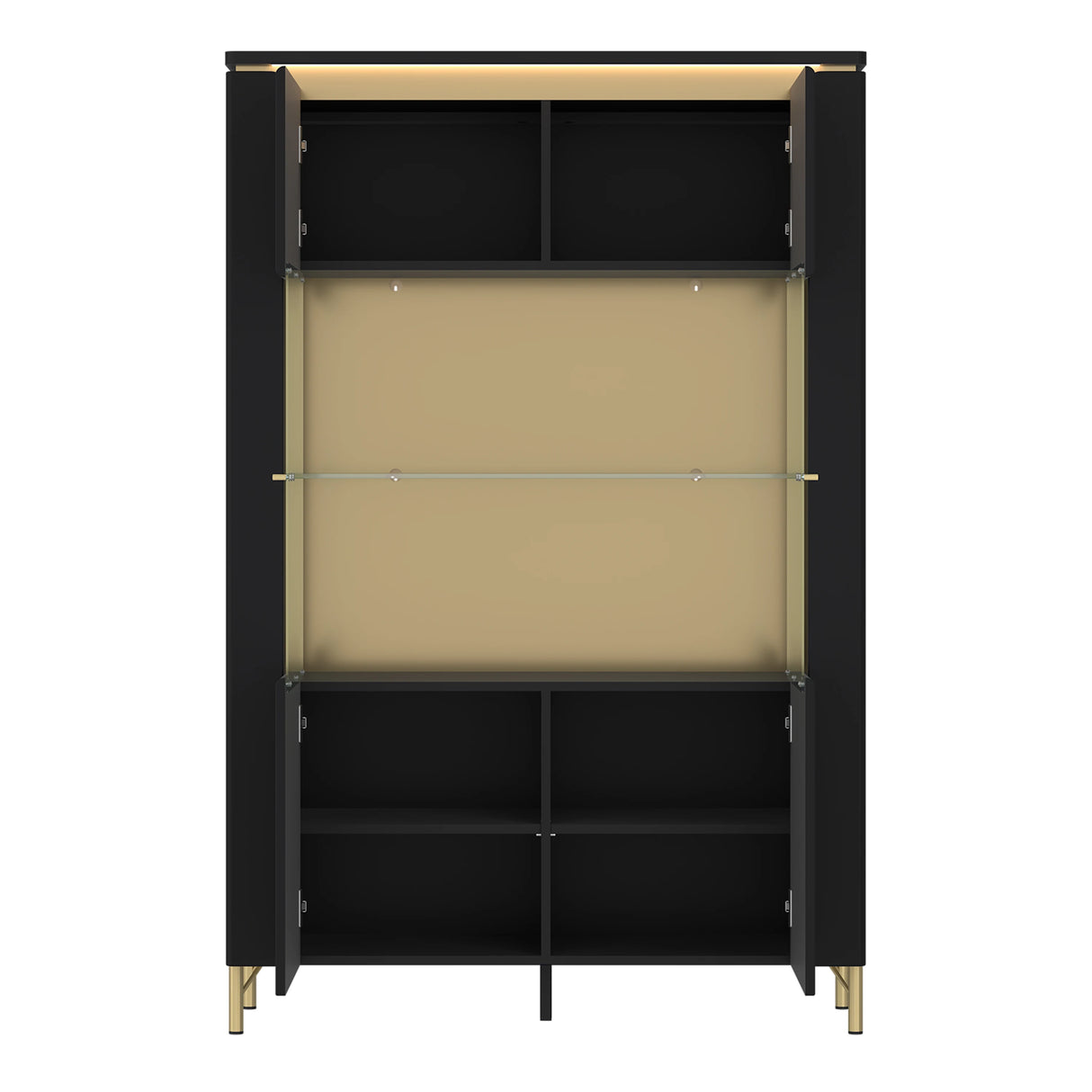 Genoa Vitrin 2 Door in Black Matt/Gold