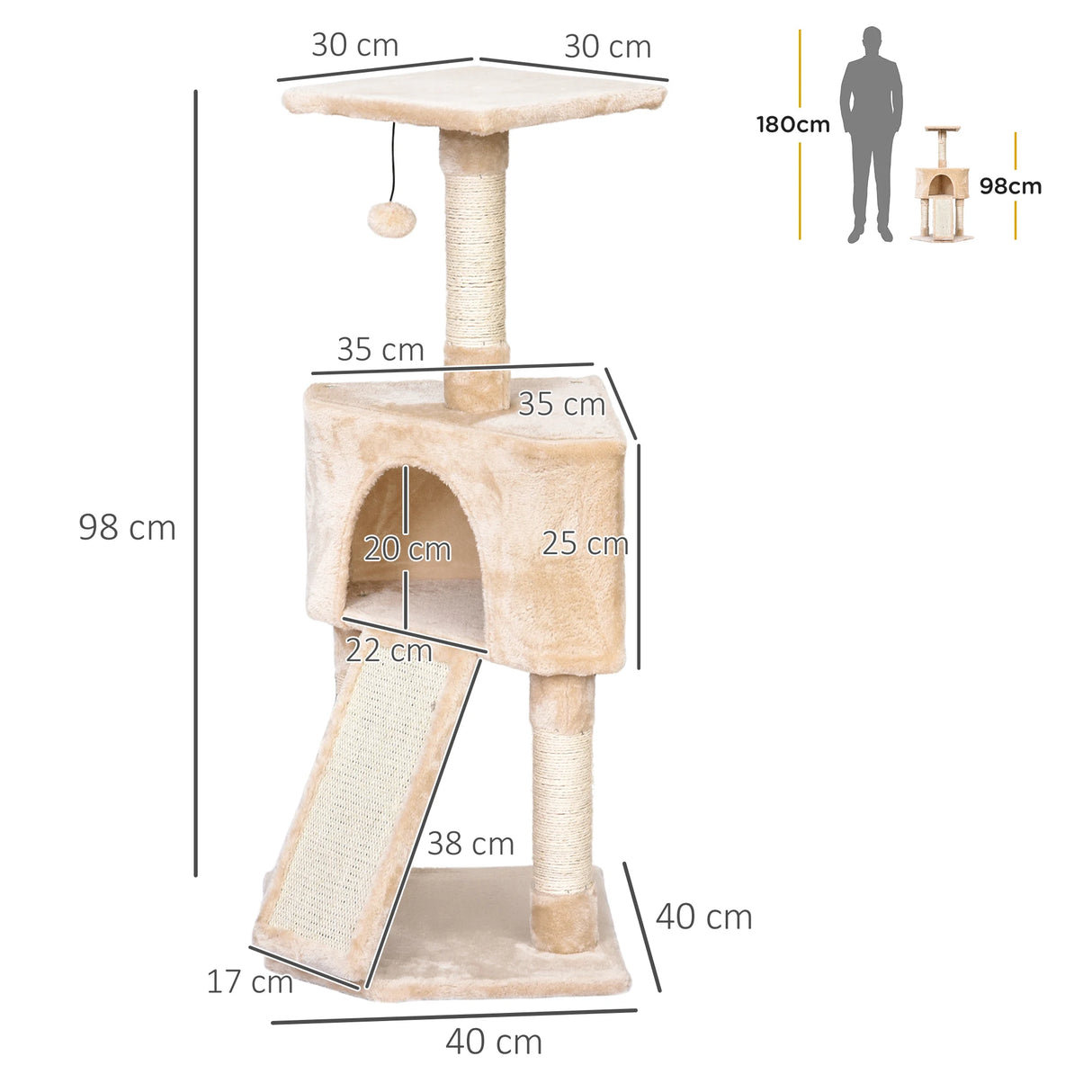 PawHut Corner Cat Tree for Indoor Cats, Kitten Tower with Scratching Post House Ladder Toy - Beige
