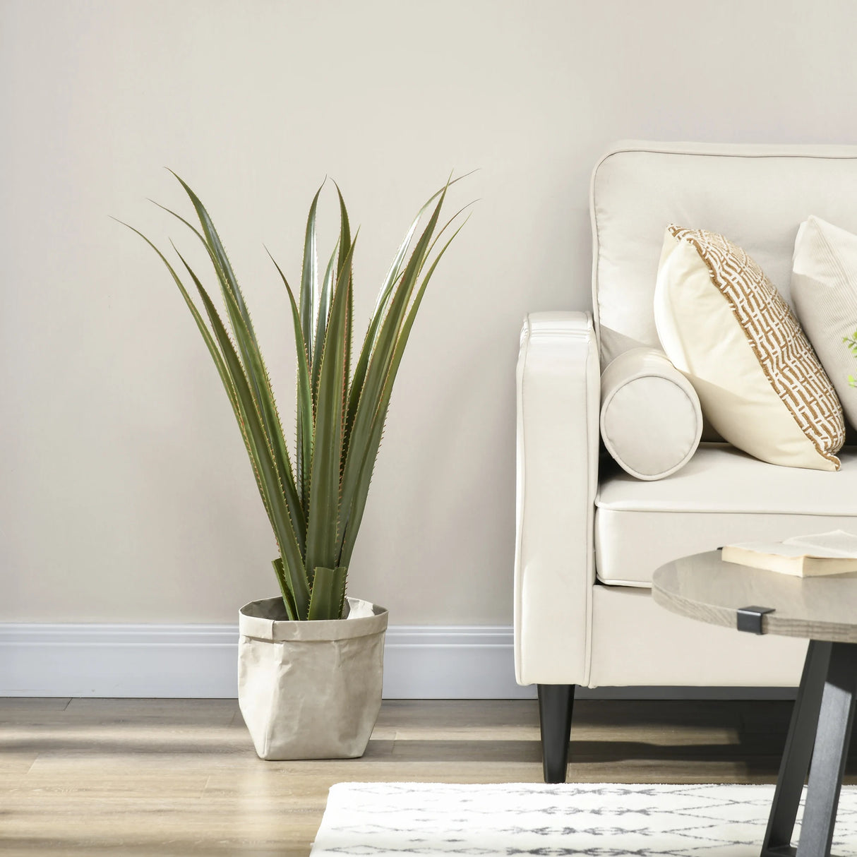 HOMCOM Artificial Plants Agave Succulent in Pot Desk Fake Plants for Home Indoor Outdoor Decor, 15x15x90cm, Green