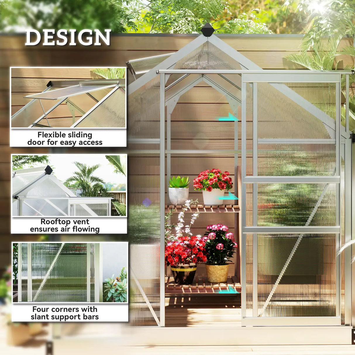 Outsunny 6 x 6ft Polycarbonate Greenhouse - Clear