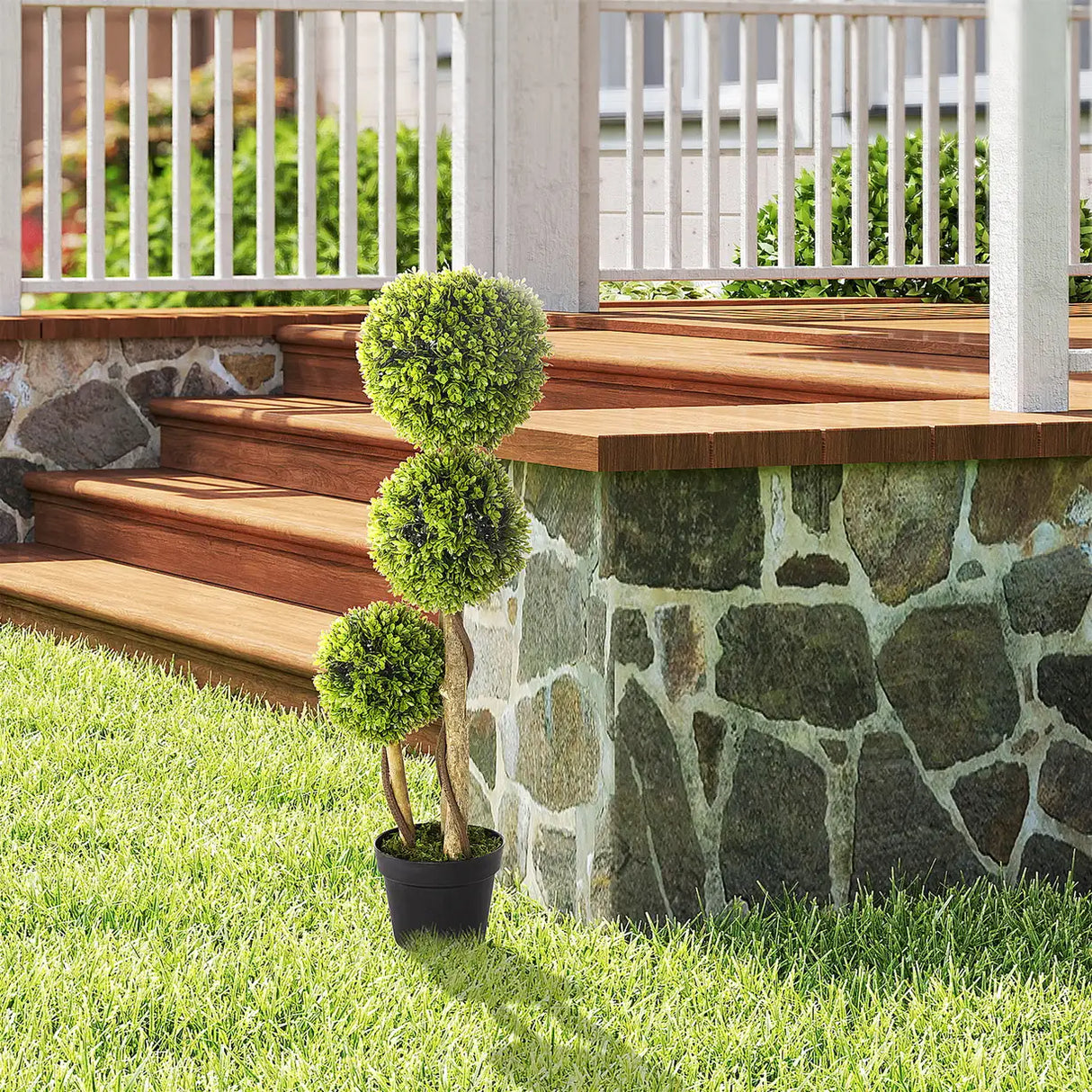 HOMCOM Decorative Artificial Trees Boxwood Ball Topiary Trees in Pot Fake Plants for Home Indoor Outdoor Decor, 90 cm