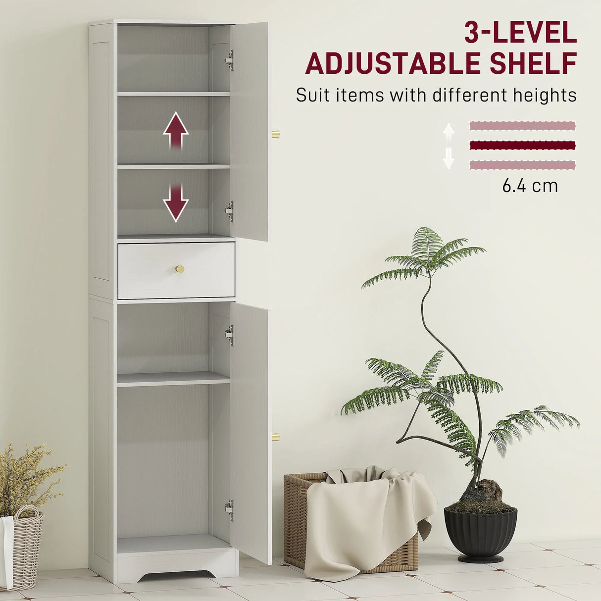 HOMCOM Tall Bathroom Cabinet with Arched Doors - White