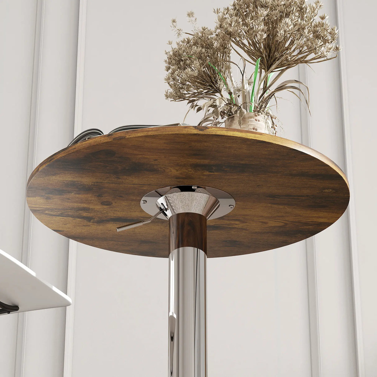 HOMCOM Round Bar Table, 360 Degree Swivel Counter Pub Table with Adjustable Height, for Kitchen, Cafe, Rustic Brown