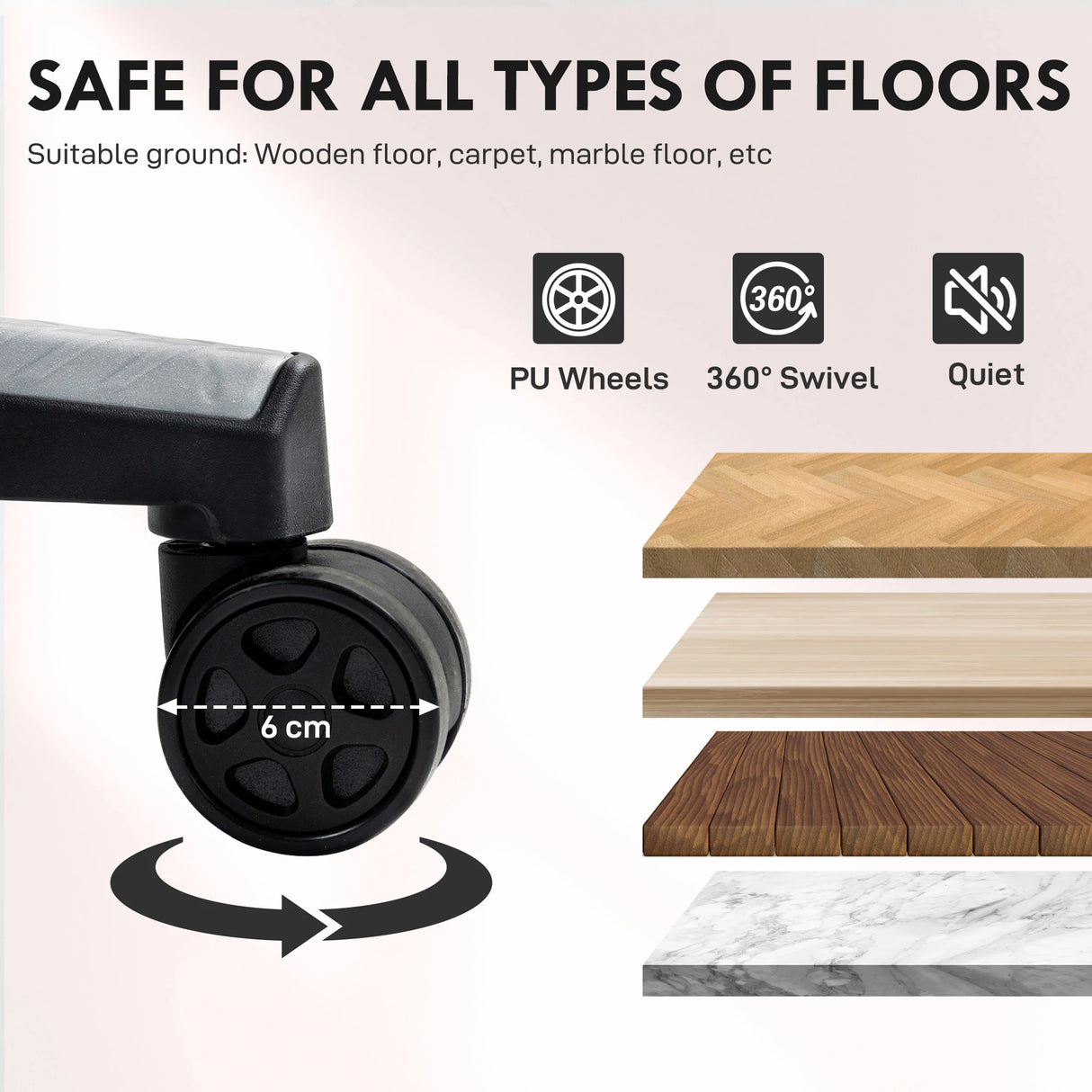 HOMCOM Fabric Gaming Chair with Lumbar Support, Headrest - Pale Pink