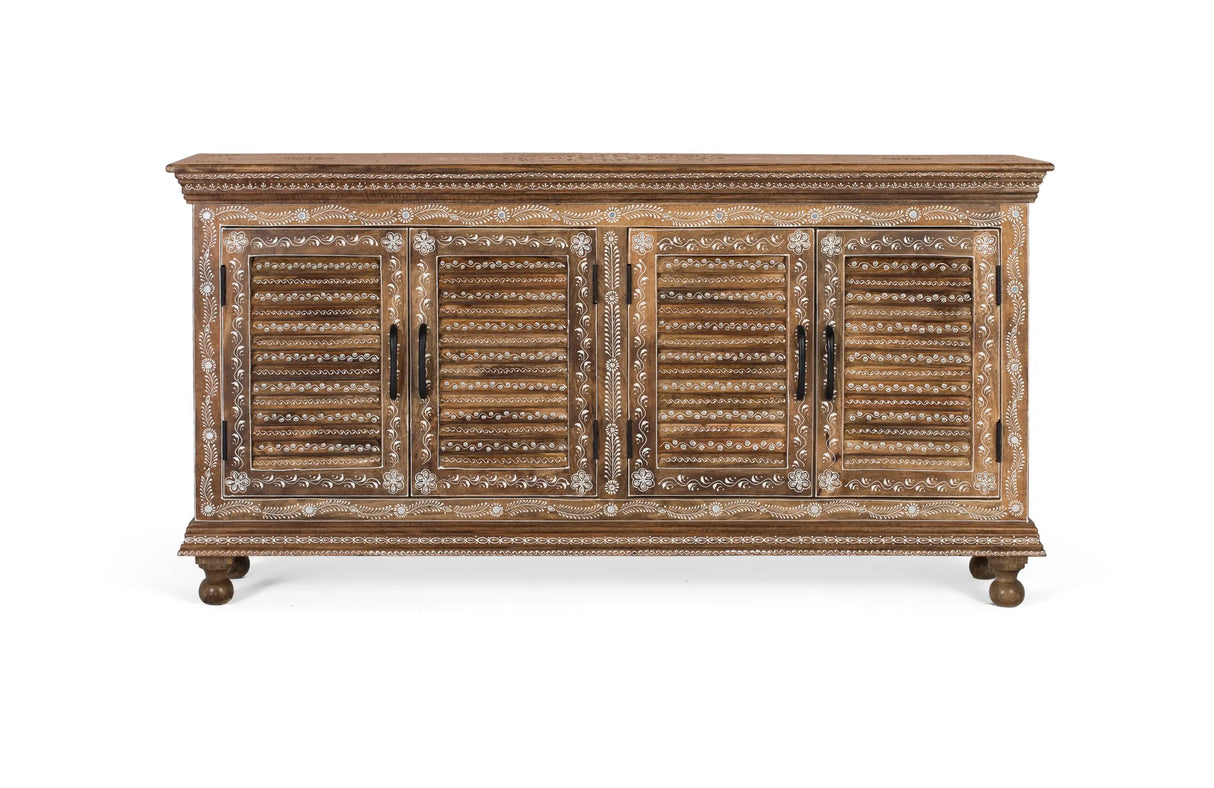 Giner and Colomer Artisanal 4-Door Hand-Painted Mango Wood Sideboard