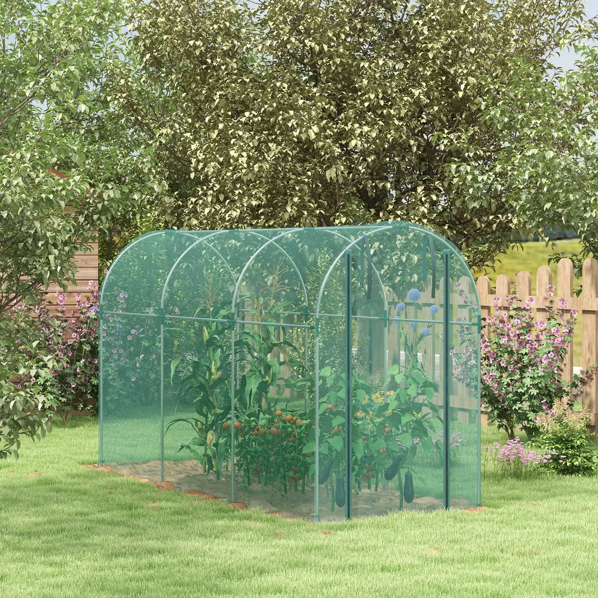 Outsunny 360 x 120cm Galvanised Steel Fruit Cage, Plant Protection Tent with Zipped Door, Green
