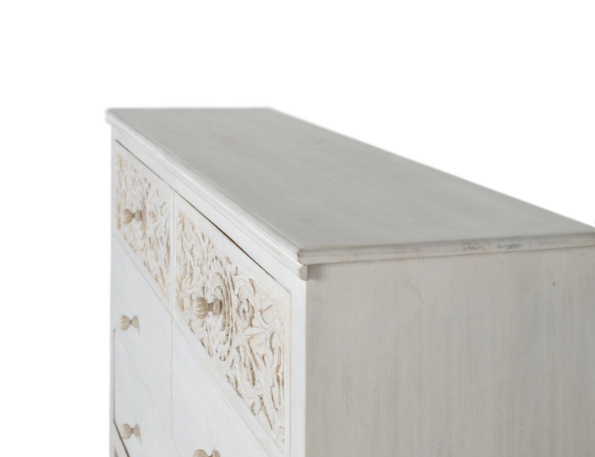 Giner and Colomer Elegant 6-Drawer Chest In Mango Wood With Hand-Carved Details