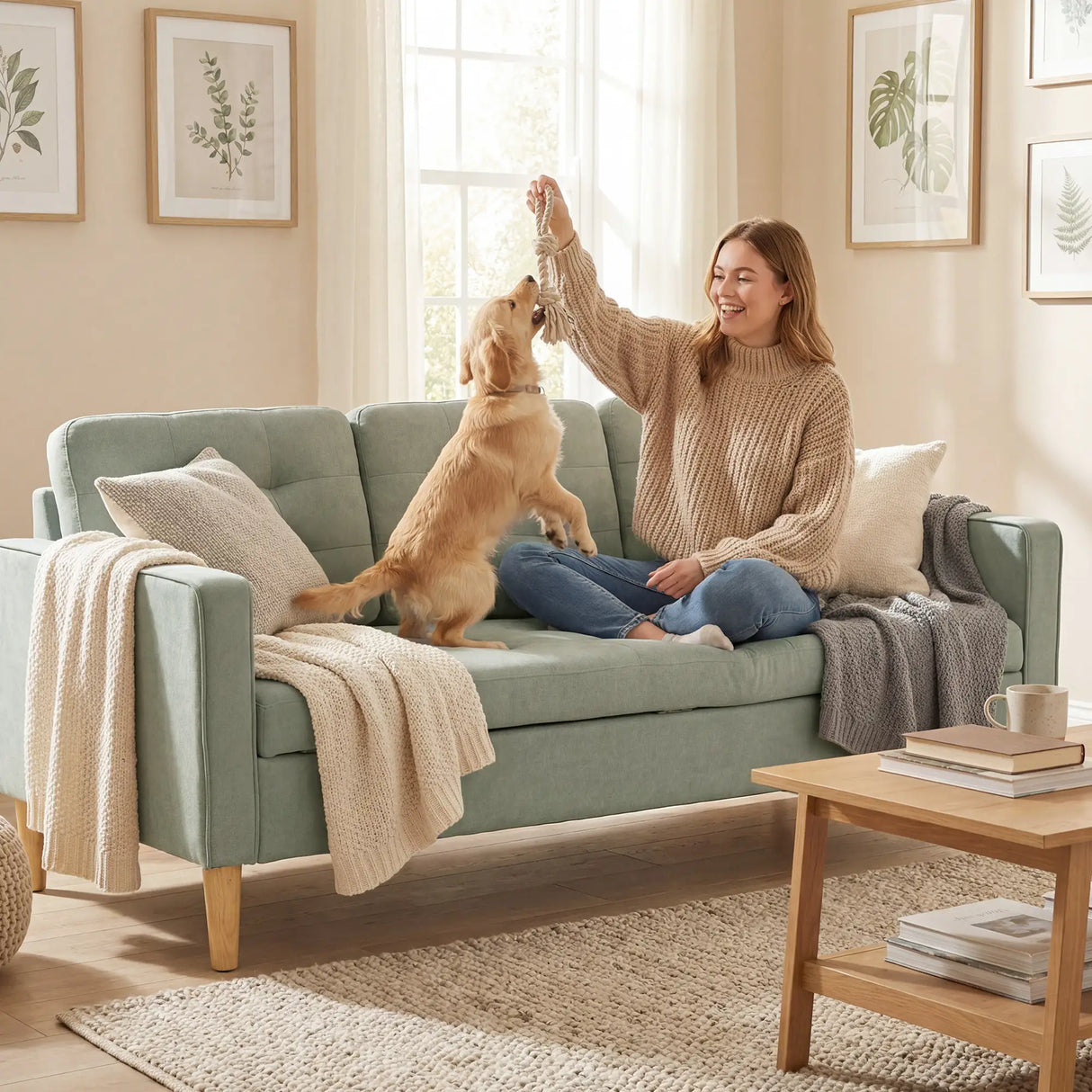HOMCOM 3 Seater Sofa, 169cm Couch with Hidden Storage, Wood Legs, Light Grey