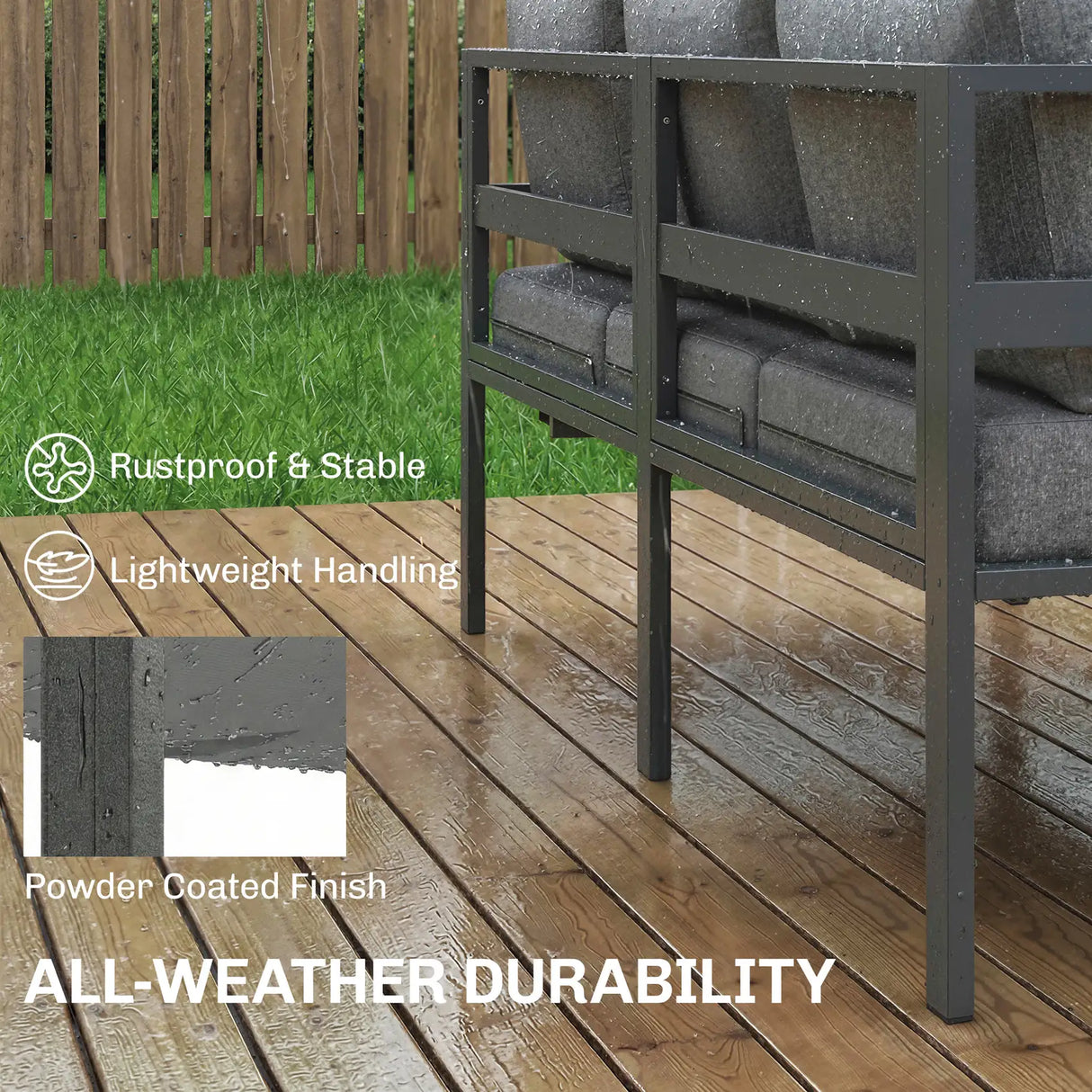 Outsunny 3 Pieces Garden Furniture Set, Aluminium Corner Lounge Set with Adjustable Backrest and Coffee Table