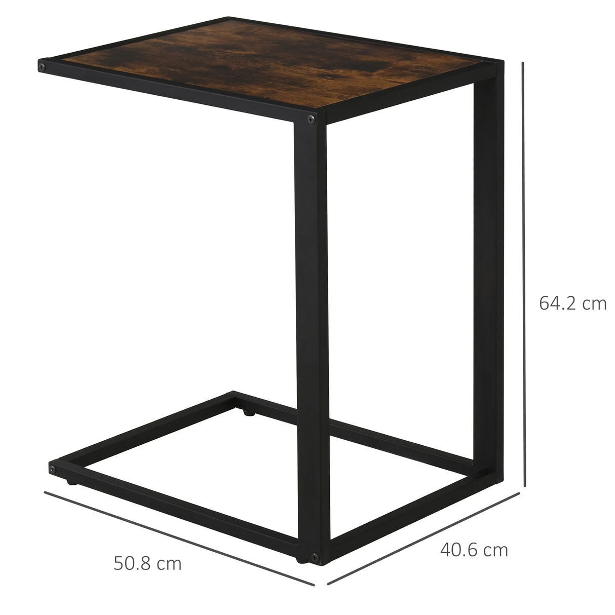 HOMCOM C-Shaped Side Table, Bedside Table with Metal Frame, Accent Sofa Couch Table for Living room, Bedroom, Brown and Black