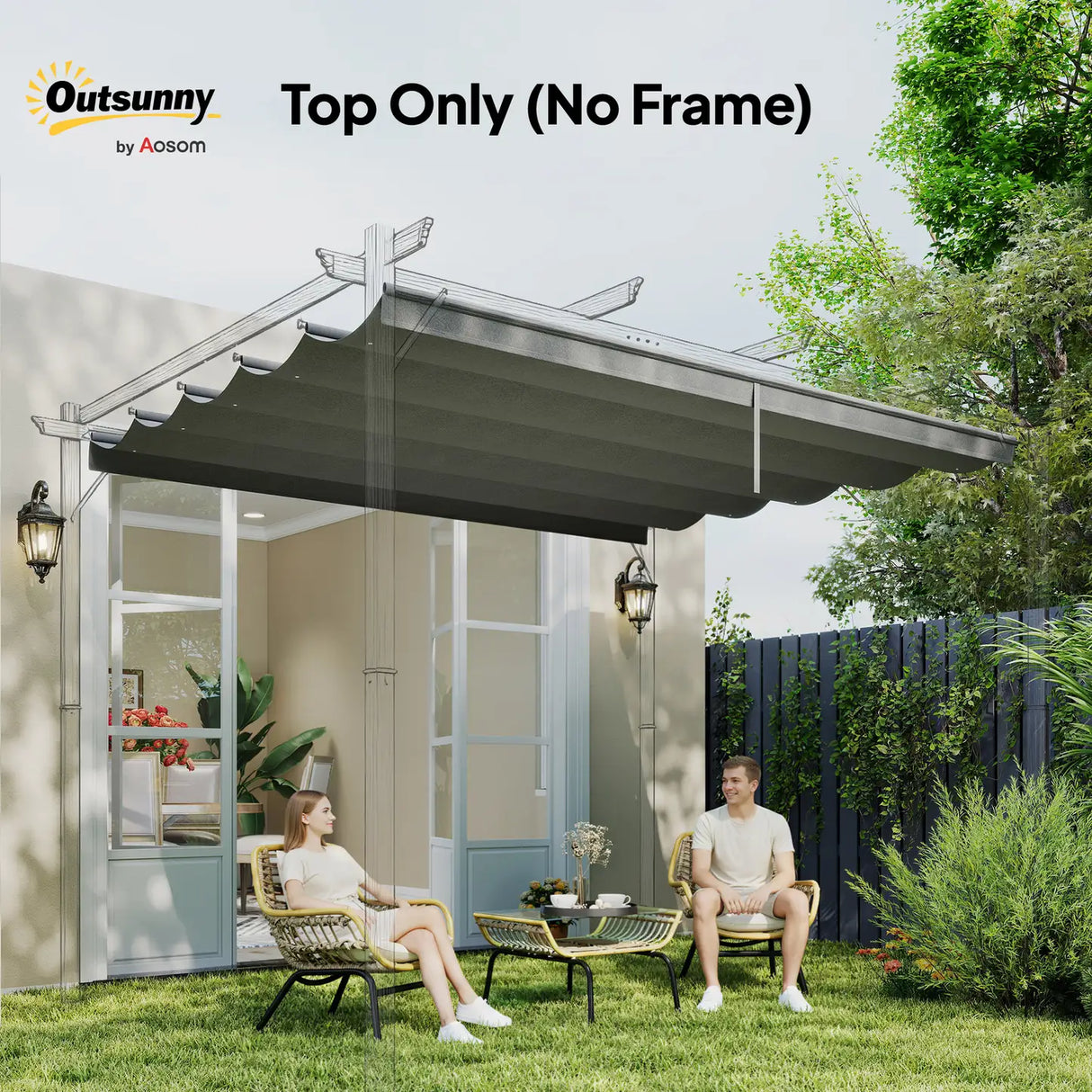 Outsunny Retractable Pergola Cover, 3.5 x 2.6 m Replacement Canopy Fabric for 4 x 3 m Frame, Roof Top Only, Light Grey