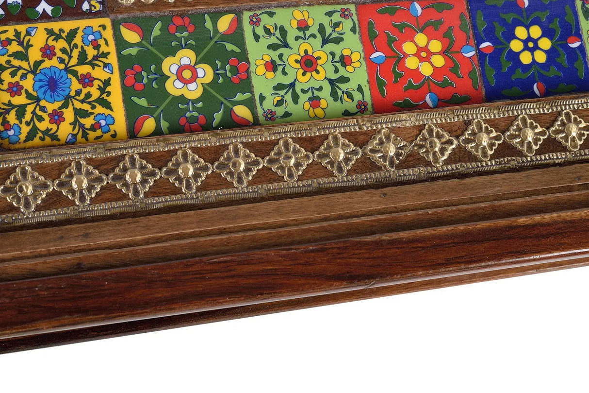 Giner and Colomer - Rosewood Coffee Table With Glass Top & Bronze/Ceramic Details