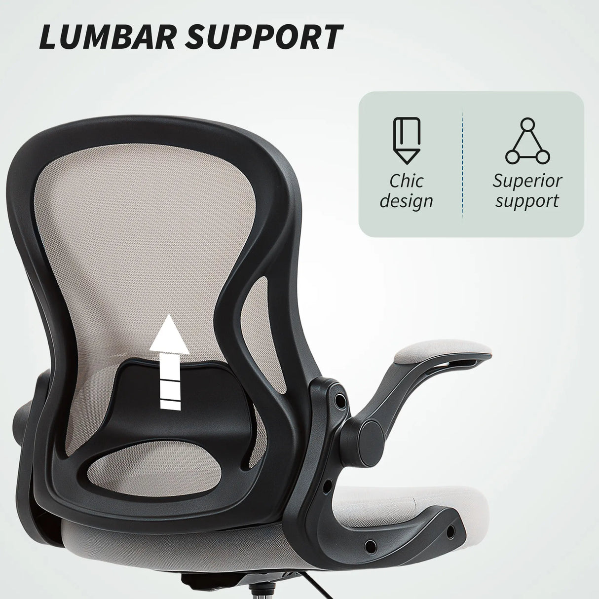 Vinsetto Adjustable Mesh Standing Desk Chair with Flip-up Armrests Lumbar Support Armrests Adjustable Footrest Ring Grey