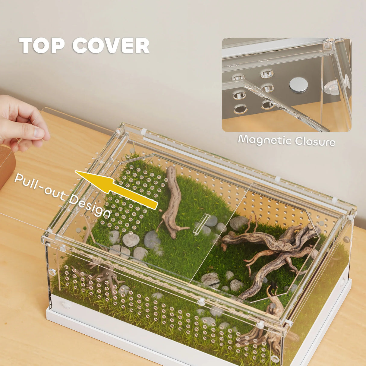 PawHut Acrylic Reptile Terrarium with Top Sliding Door, Vents, for Snake, Frog, Spider, Gecko, Tarantula, 30 x 20 x 15 cm