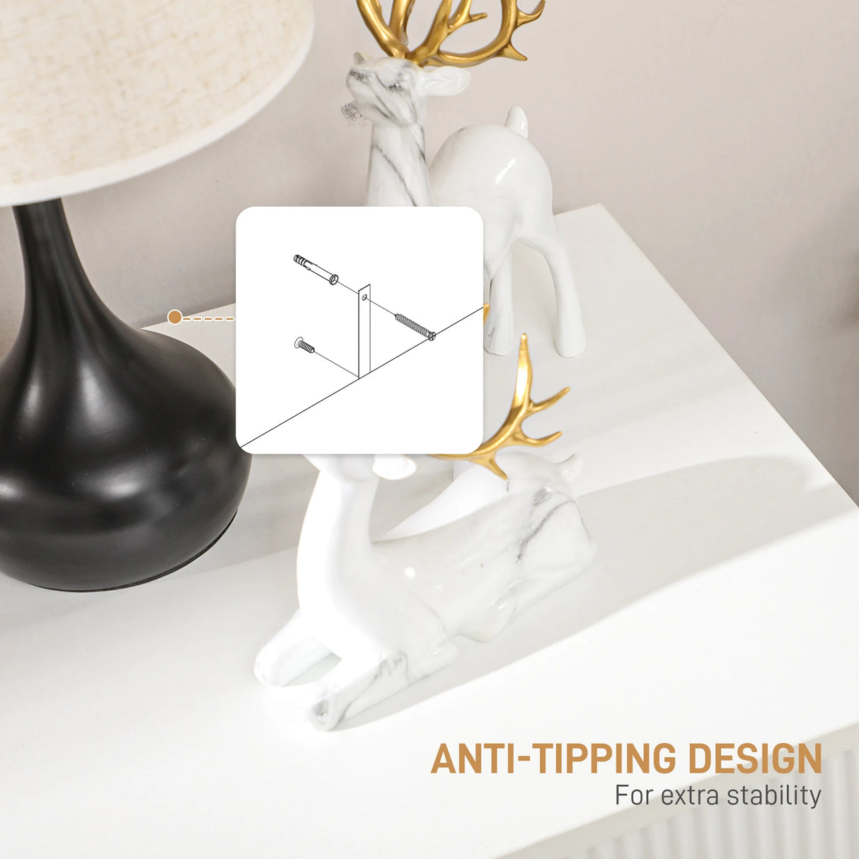 HOMCOM Set of 2 Elegant Chest of Three Drawers - White/Gold-Tone