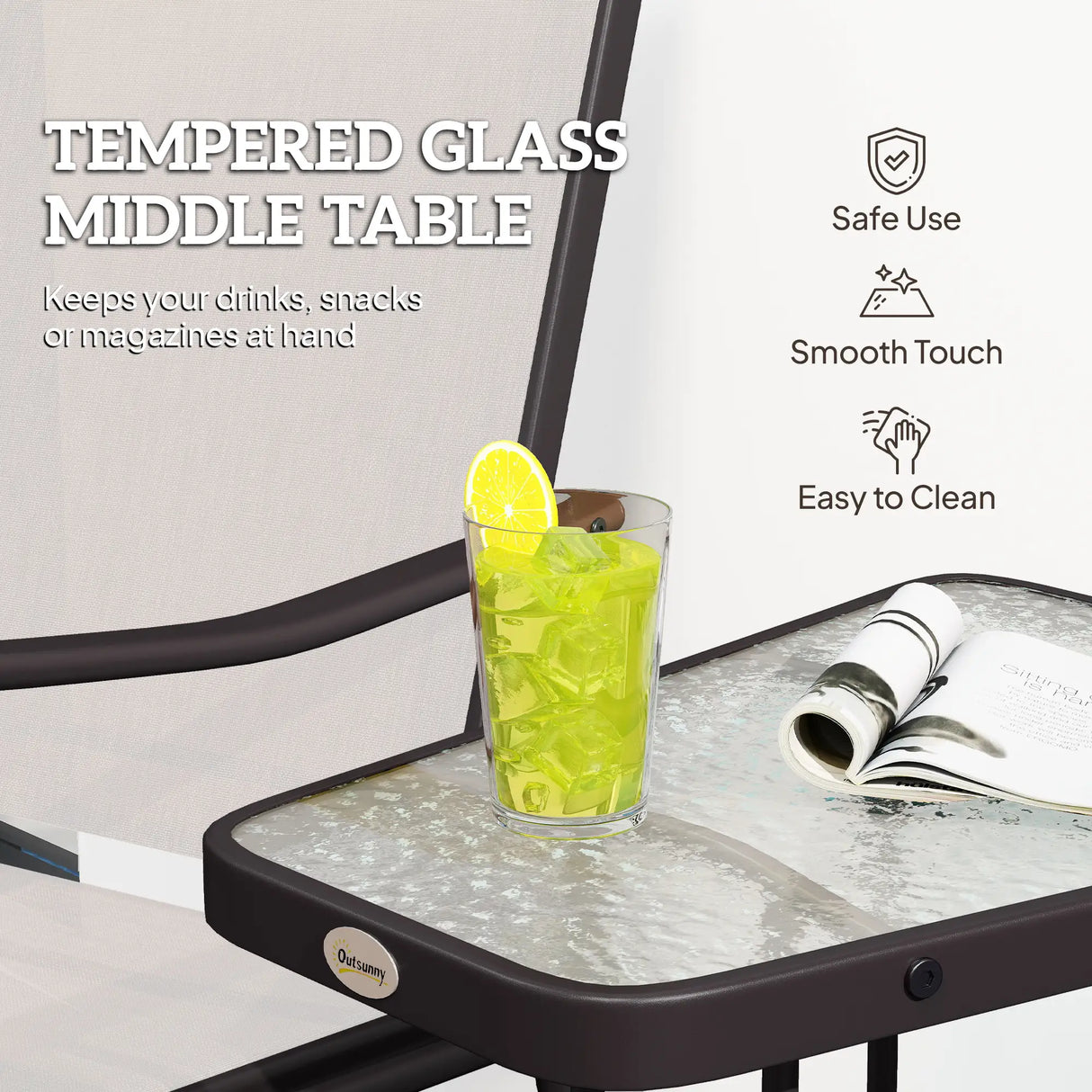 Outsunny Gliding Jack and Jill Seat, with Glass-Top Table - Brown/Beige