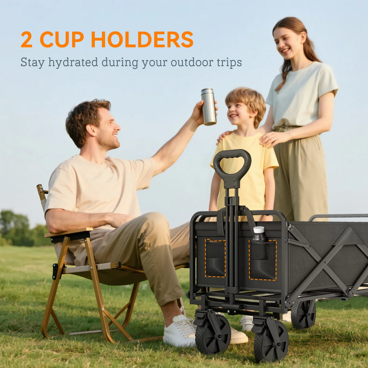 Outsunny Folding Steel Frame Garden Storage Cart, with Wheels and Handle - Black