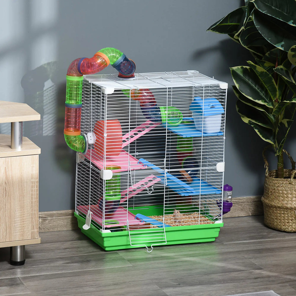 PawHut 5 Tier Hamster Cage Carrier Habitat w Exercise Wheels Tunnel