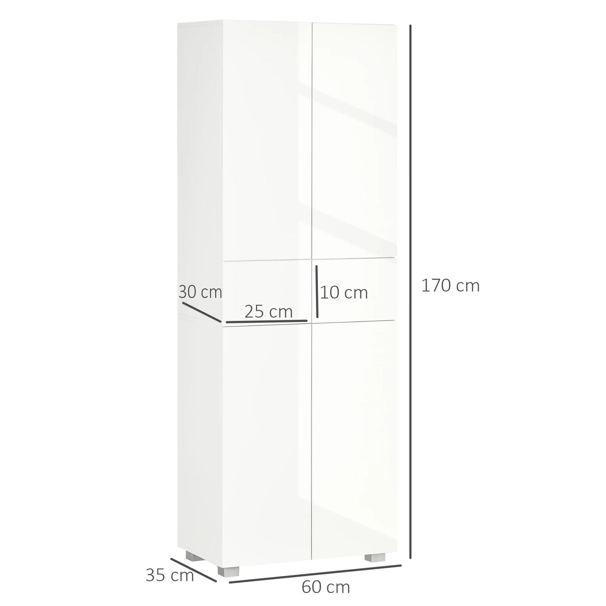 HOMCOM 4-Door Kitchen Cupboard, Tall Freestanding 5-Tier Storage Cabinet with 3 Adjustable Shelves, 2 Drawers for Living Room, Dining Room, Push to Open Design, High Gloss White