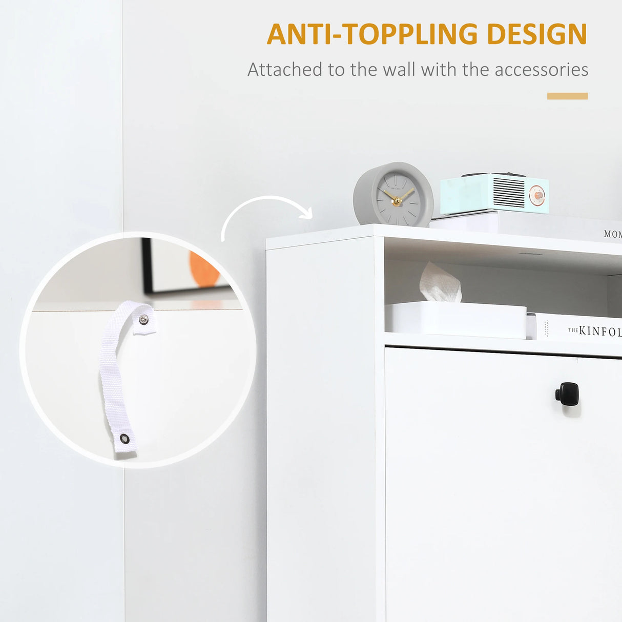 HOMCOM Narrow Shoe Cabinet with 3 Flip Doors, 14-18 Pairs Shoe Cupboard with Open Shelf for Slim Hallway and Entryway, 24 x 60 x 132 cm, White