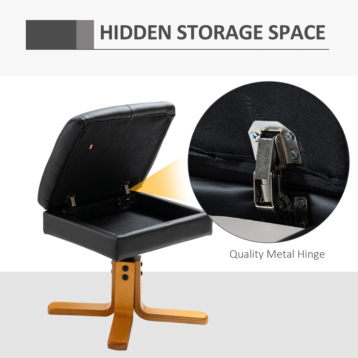 HOMCOM PU Leather Swivel Recliner Chair with Footstool, Wooden Base and Storage for Living Room, Black