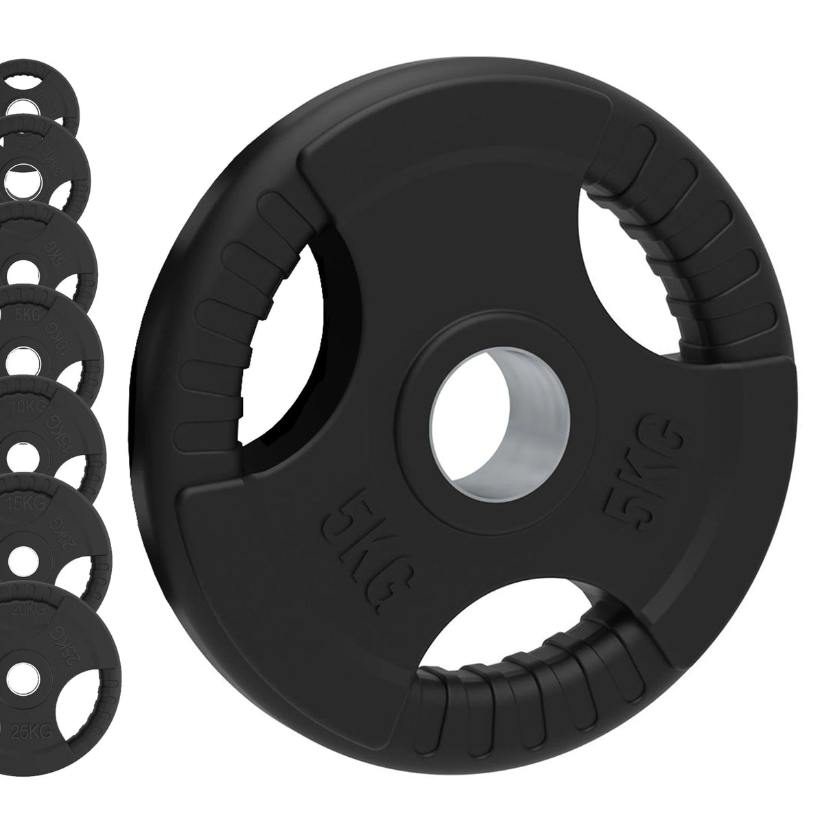 Body Revolution Olympic Weight Plates - Rubber-Coated Cast Iron with Tri-Grip Handles, 1.25kg to 25kg, Compatible with 50mm Barbells, Durable and Floor-Friendly for Home & Commercial Gyms 25kg SET (2.5kg PAIR + 10kg PAIR)