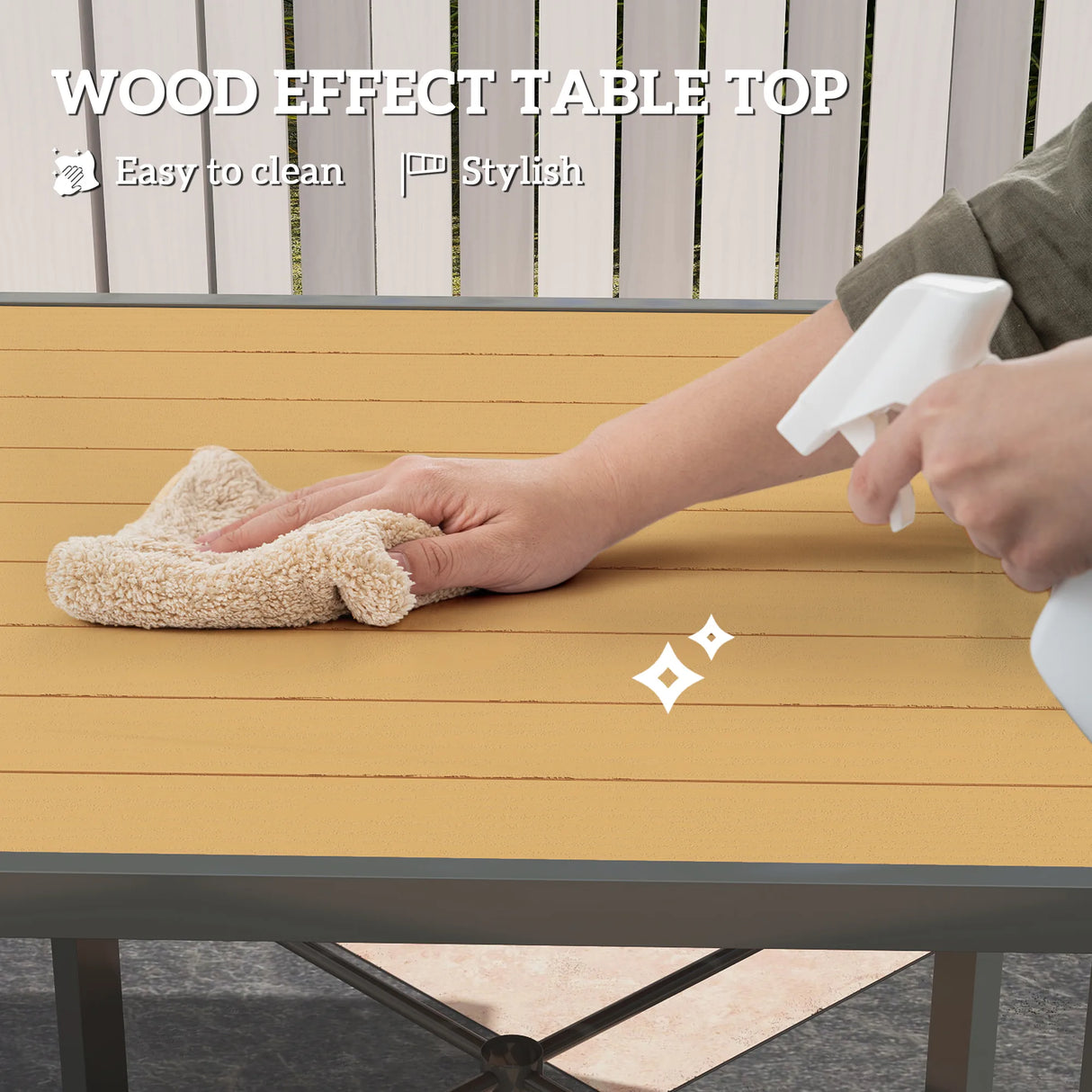 Outsunny Garden Table for 4, 90 cm Rectangular Outdoor Dining Table with 4.2 cm Umbrella Hole, Wood Effect Top, Rust Resistant Frame, for Patio, Balcony, Terrace, Natural Wood Finish