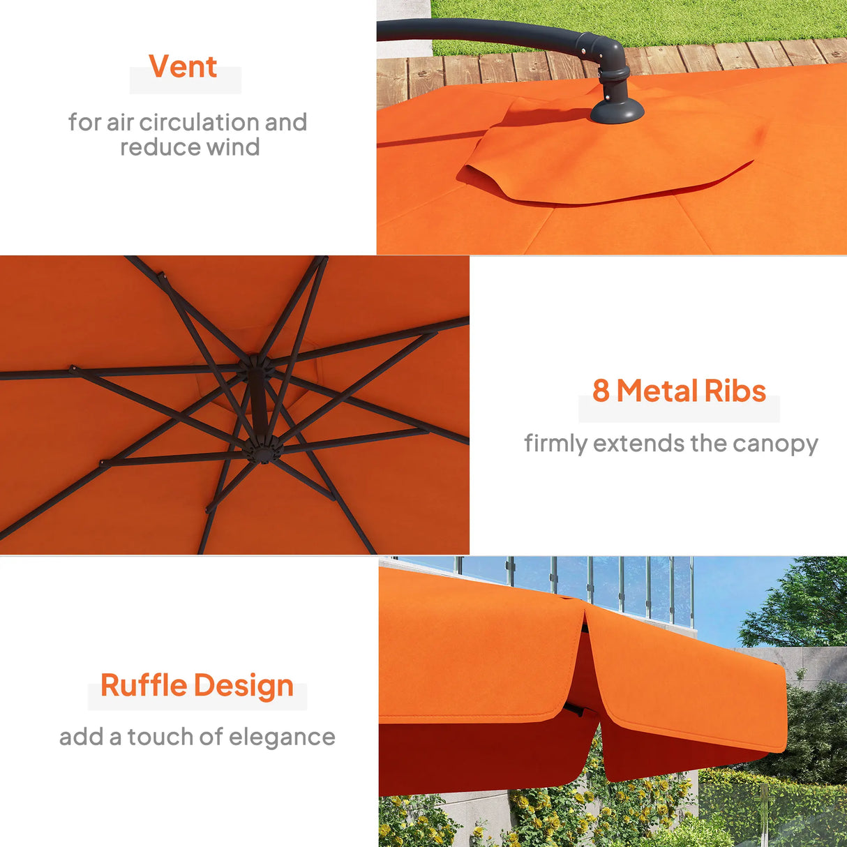 Outsunny 2.7m Garden Cantilever Banana Parasol - Orange