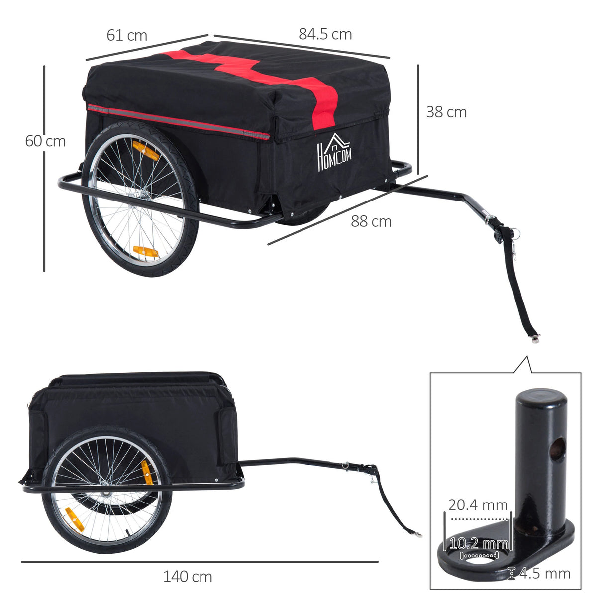 HOMCOM Bicycle Cargo Trailer, 2-Wheel Large Folding Storage with Removable Cover, Black