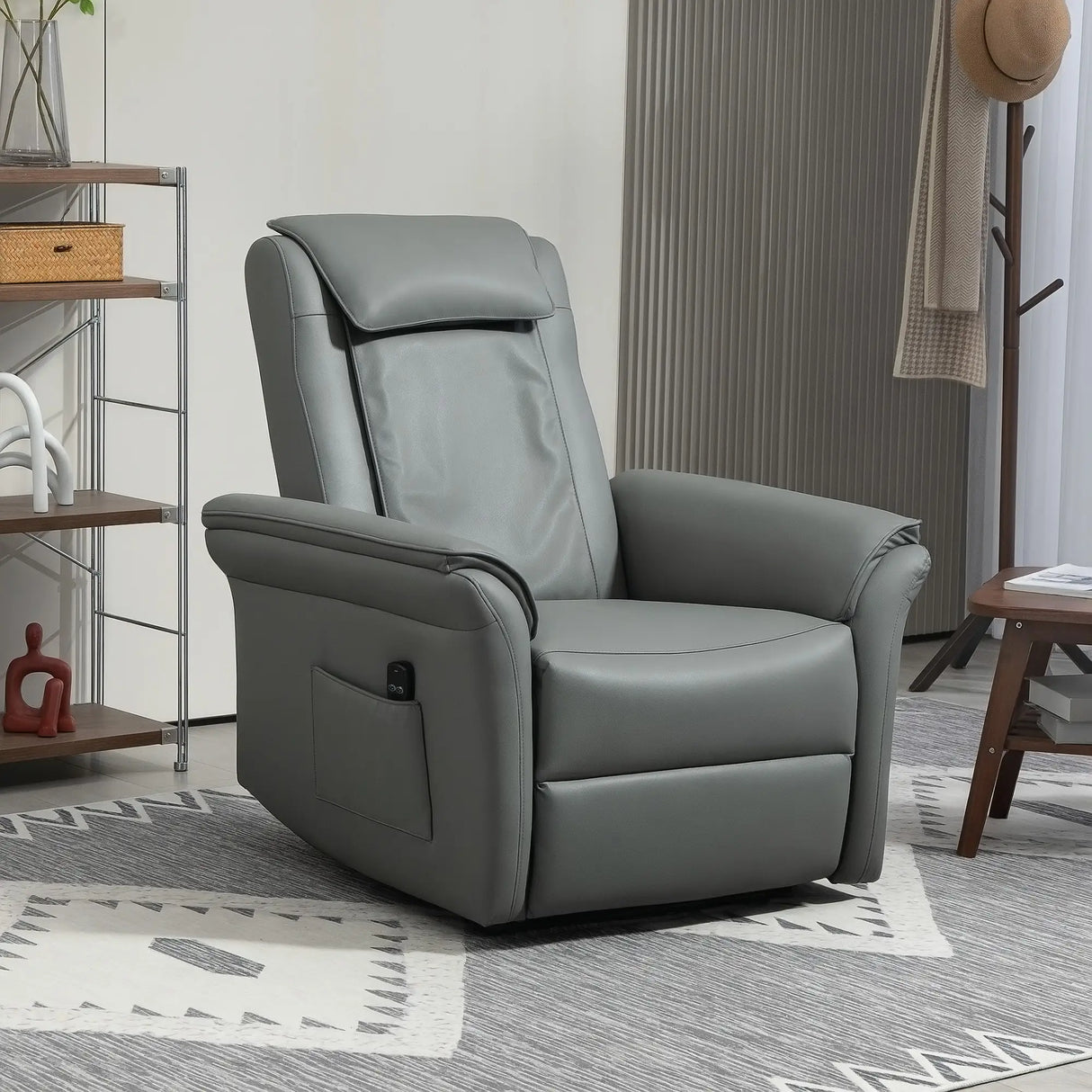 HOMCOM Recliner Armchair with 3D Kneading Massage, Breathable Leather Recliner Chair with Back Massager and Headrest, Electric Reclining Chair with Footrest, Remote, USB Port, Side Pockets for Home