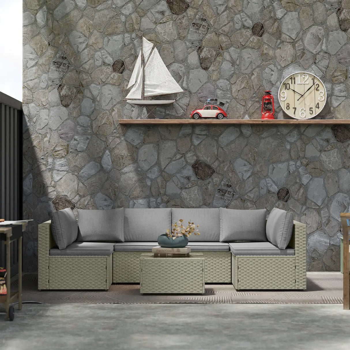 Outsunny Seven-Piece Modular Rattan Set - Light Brown