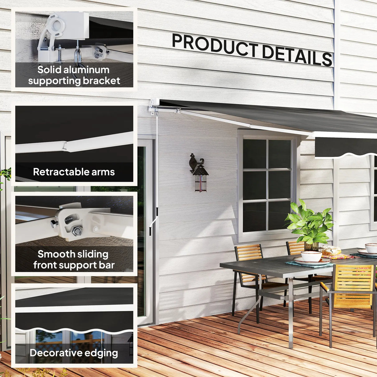 Outsunny Garden Retractable Awning - Black