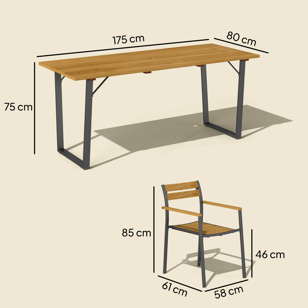 Outsunny Seven-Piece Wood Panel Patio Dining Set - Brown/Black