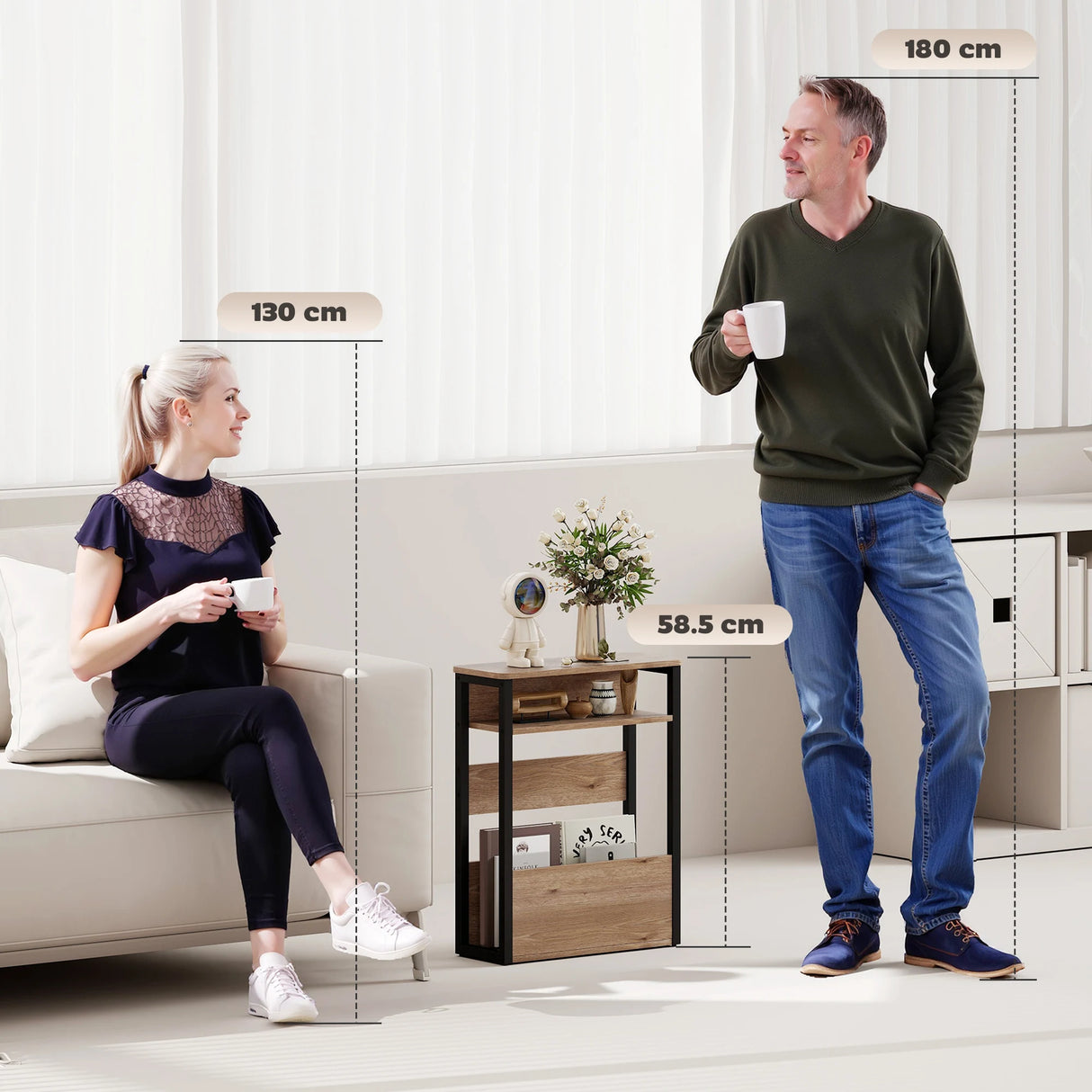 HOMCOM Industrial-Style Side Table - Black/Walnut Brown