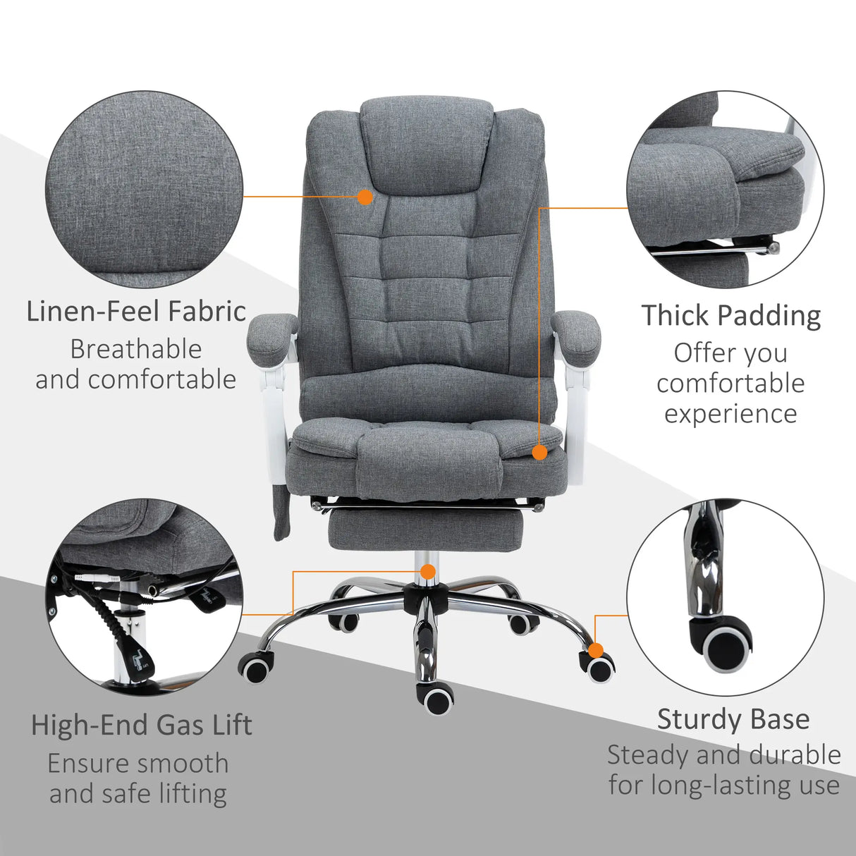 Vinsetto Heated 6 Points Vibration Massage Executive Office Chair Adjustable Swivel Ergonomic High Back Desk Chair Recliner with Footrest Grey