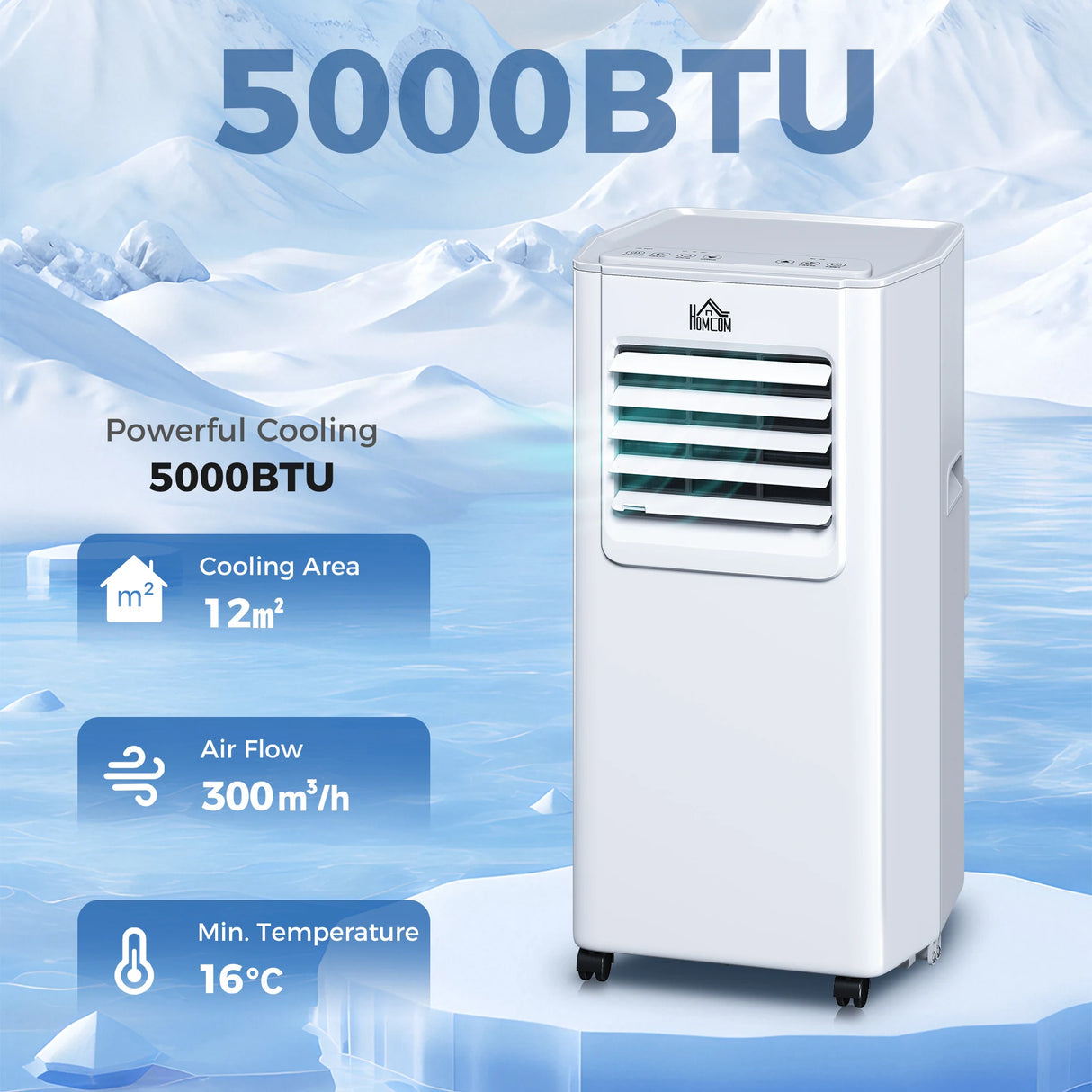 HOMCOM 5000 BTU Portable Air Conditioner, 4-in-1 Air Conditioning Unit, Dehumidifier, Cooling, Fan, Sleep Mode, with Remote Control, 2 Speeds, 24H Timer, Window Venting Kit, 12m2