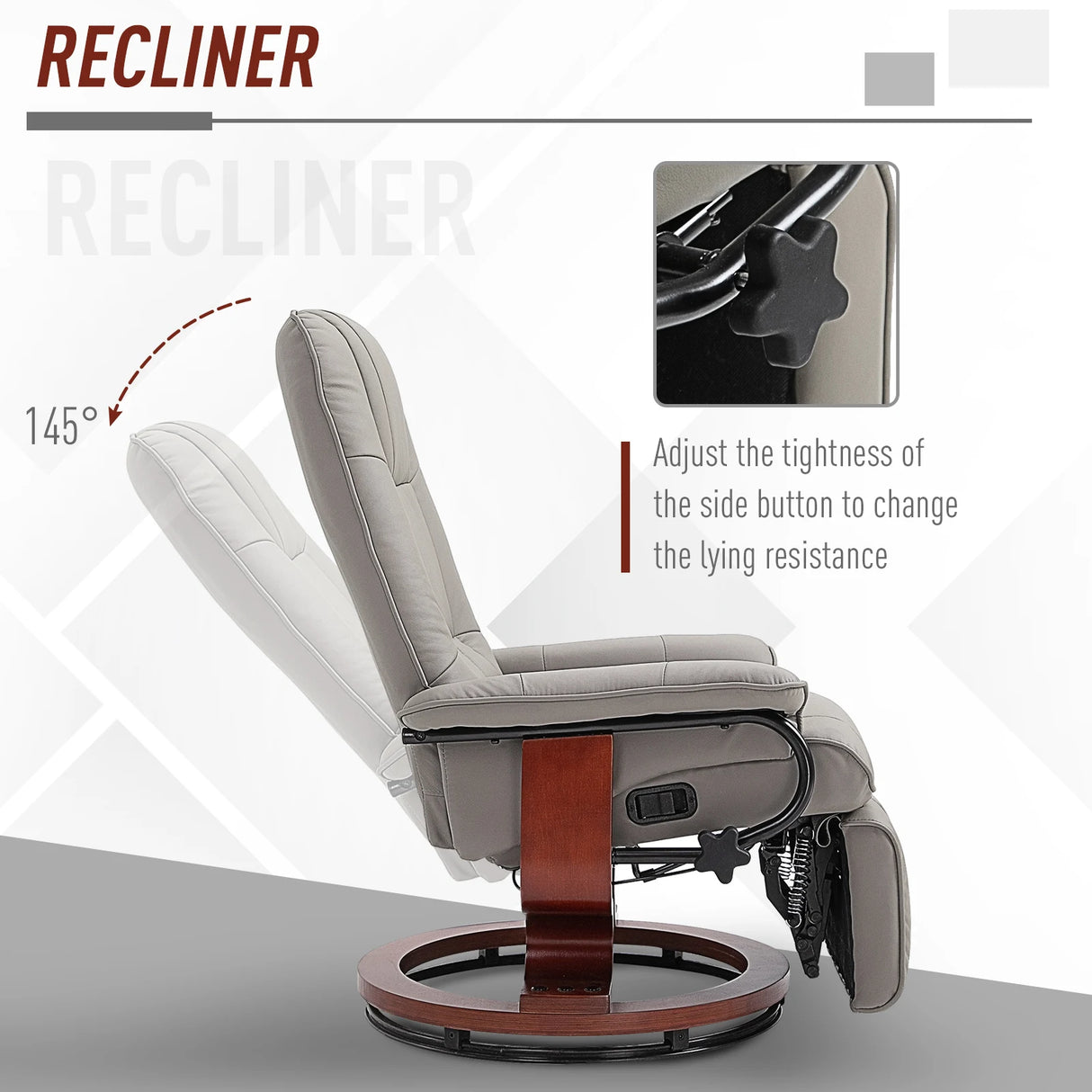 HOMCOM Reclining Swivel Chair, with Footrest - Grey