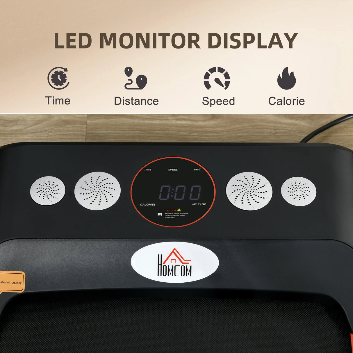 HOMCOM Foldable Walking Treadmill, with LED Display and Wheels, for Home, Office, Gym, Red