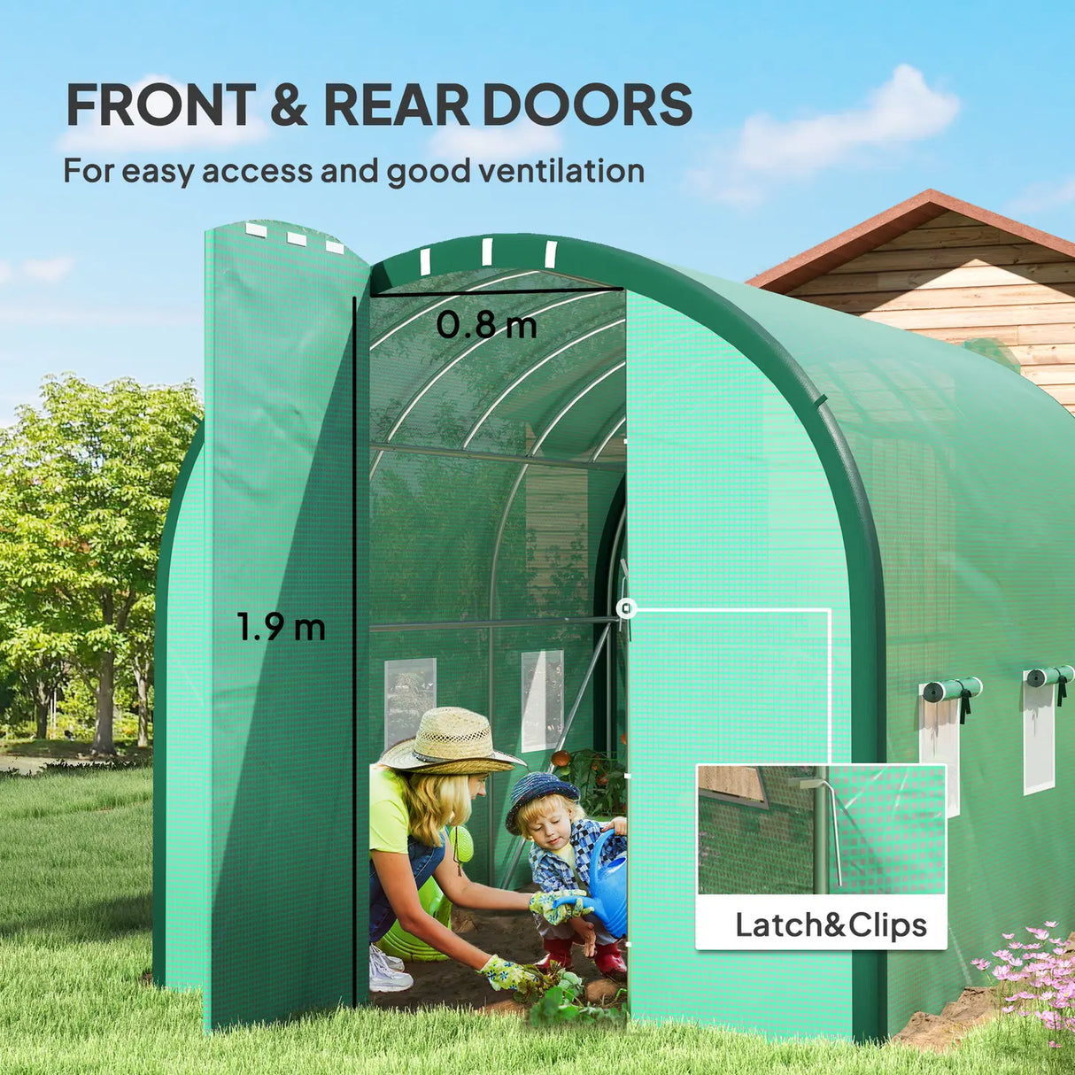 Outsunny 3 x 2(m) Polytunnel Greenhouse, with Windows and Doors - Green
