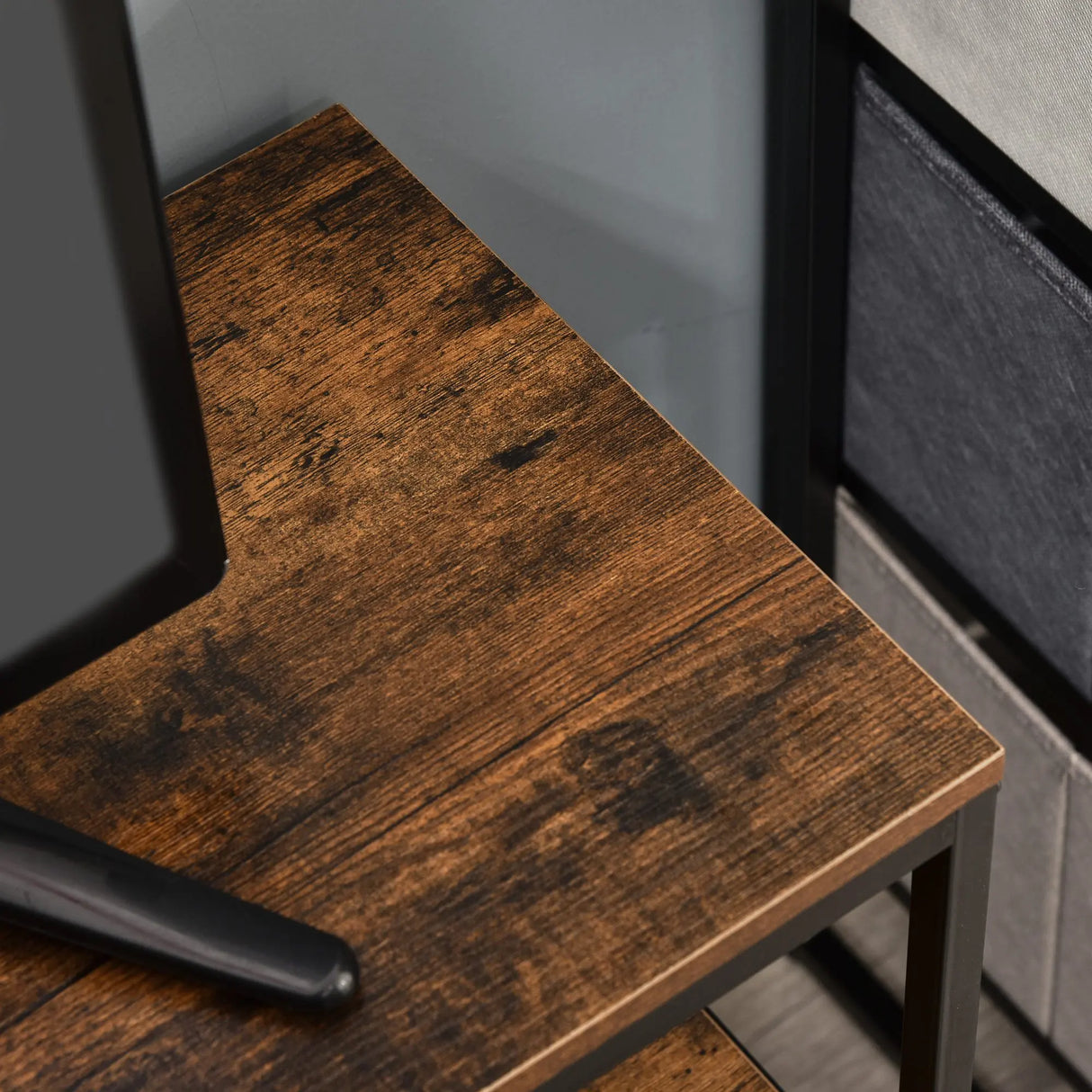 HOMCOM TV Stand Cabinet with 2 Foldable Drawers - Rustic Brown