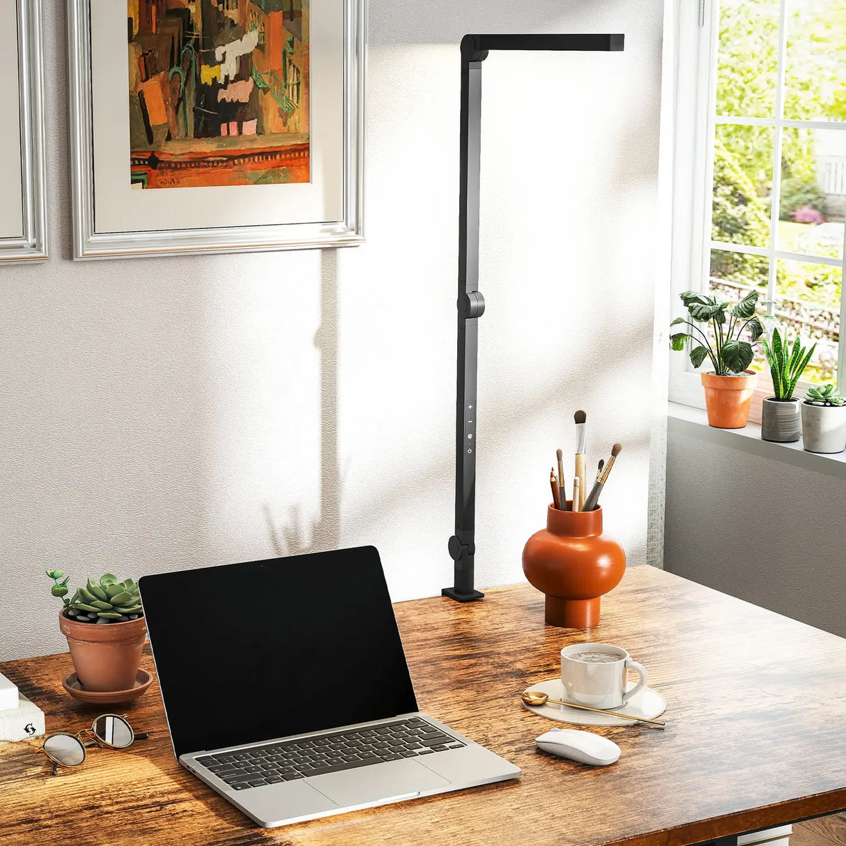 HOMCOM LED Desk Lamp, Dimmable Desk Light with Swing Arm and Clamp, Adjustable Eye-Caring Table Lamp with 2 Colour Modes & 5 Brightness Levels for Study, Drawing, Office, Architect, Task, Black
