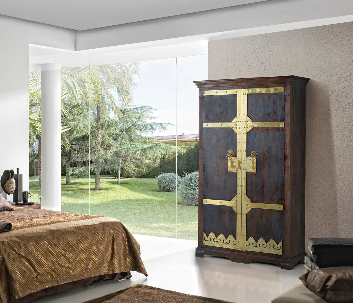 Giner and Colomer - Mango Wood Cabinet With Bronze Door Details