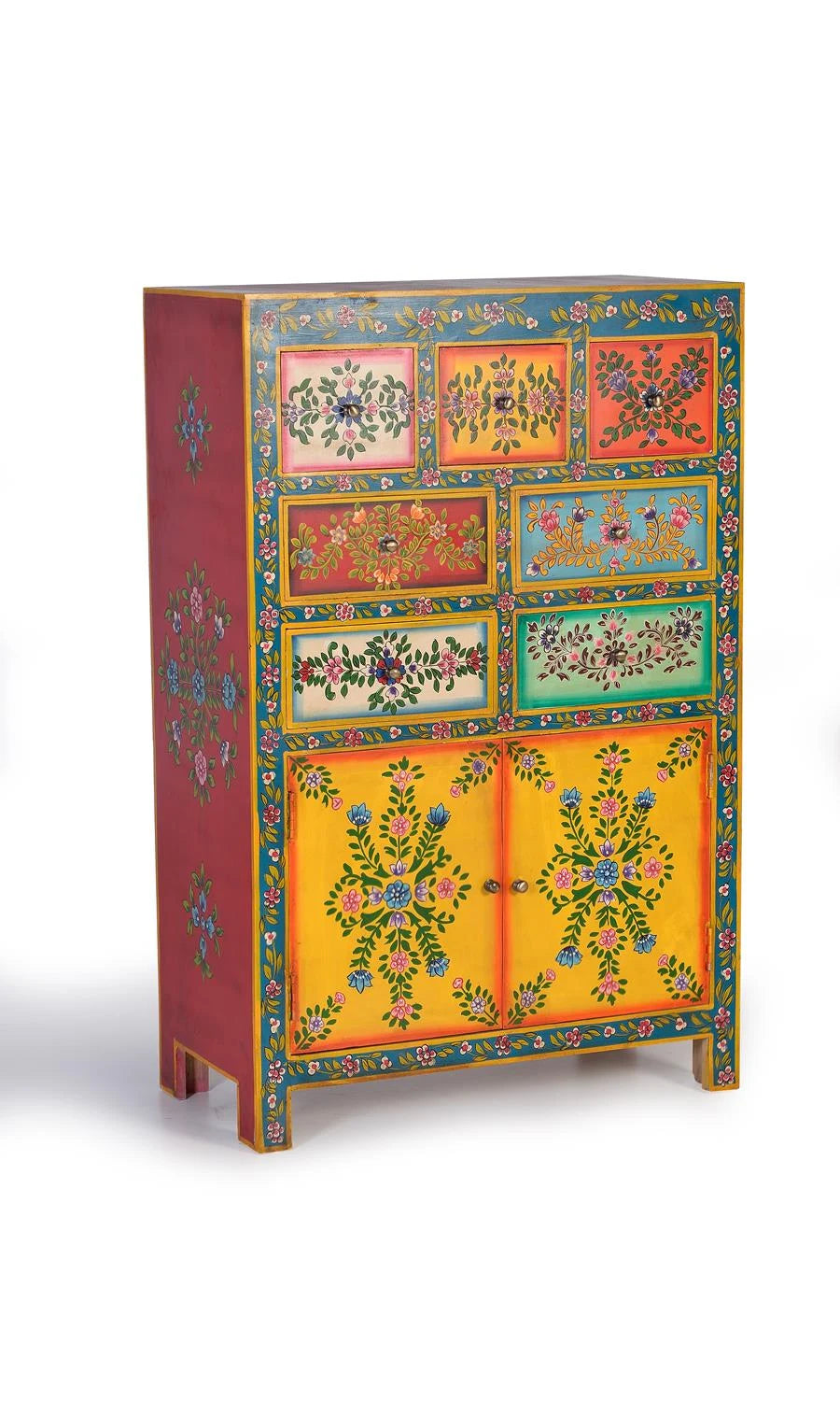 Giner and Colomer - 7-Drawer, 2-Door Mango Wood Chest With Hand-Painted Details