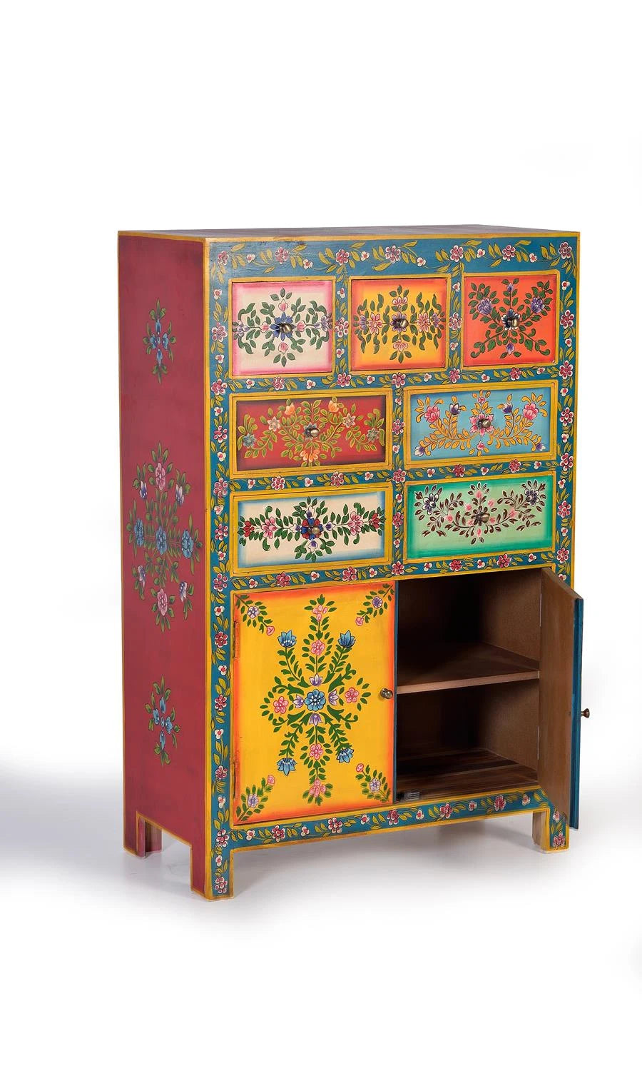 Giner and Colomer - 7-Drawer, 2-Door Mango Wood Chest With Hand-Painted Details